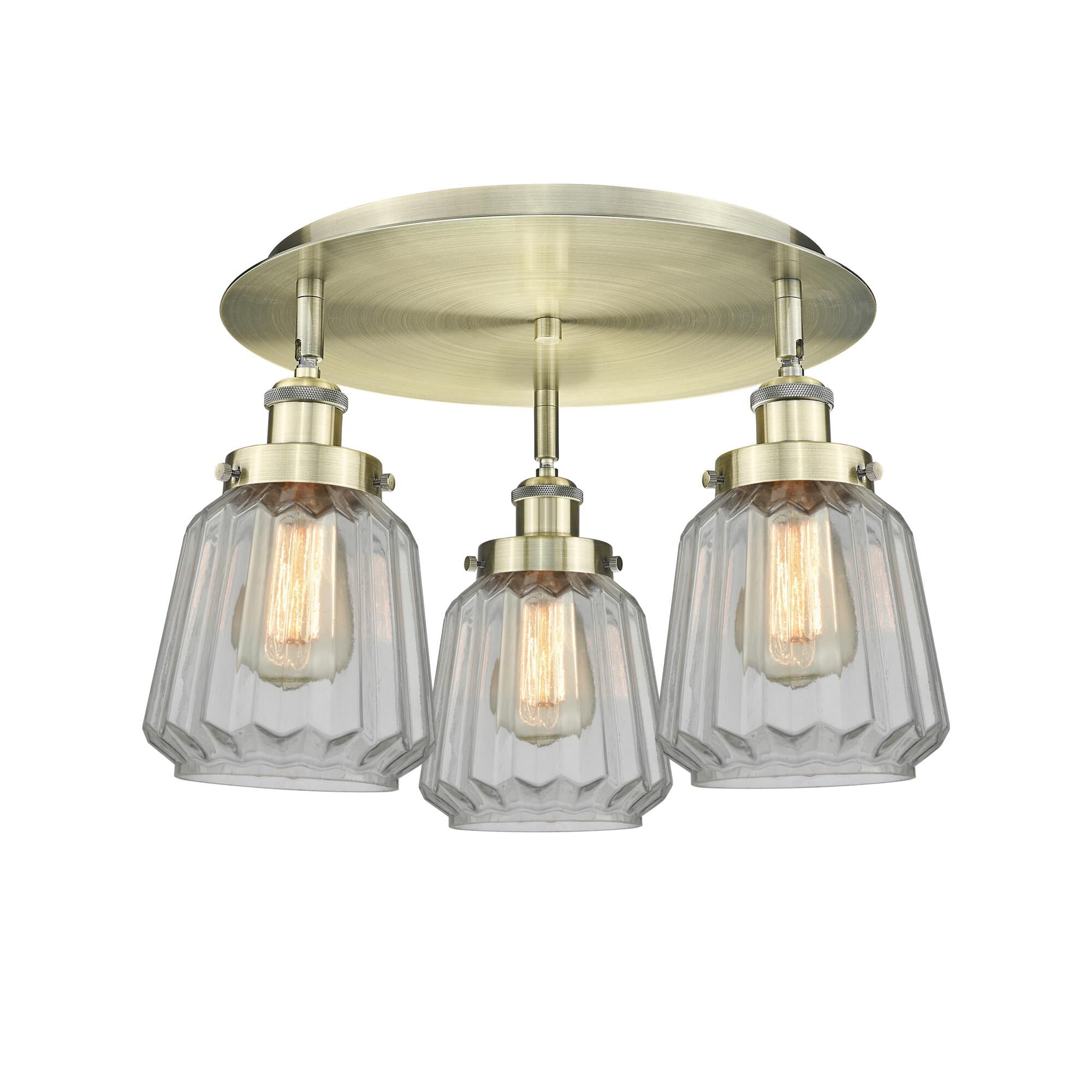 Shown in Antique Brass finish and Clear glass