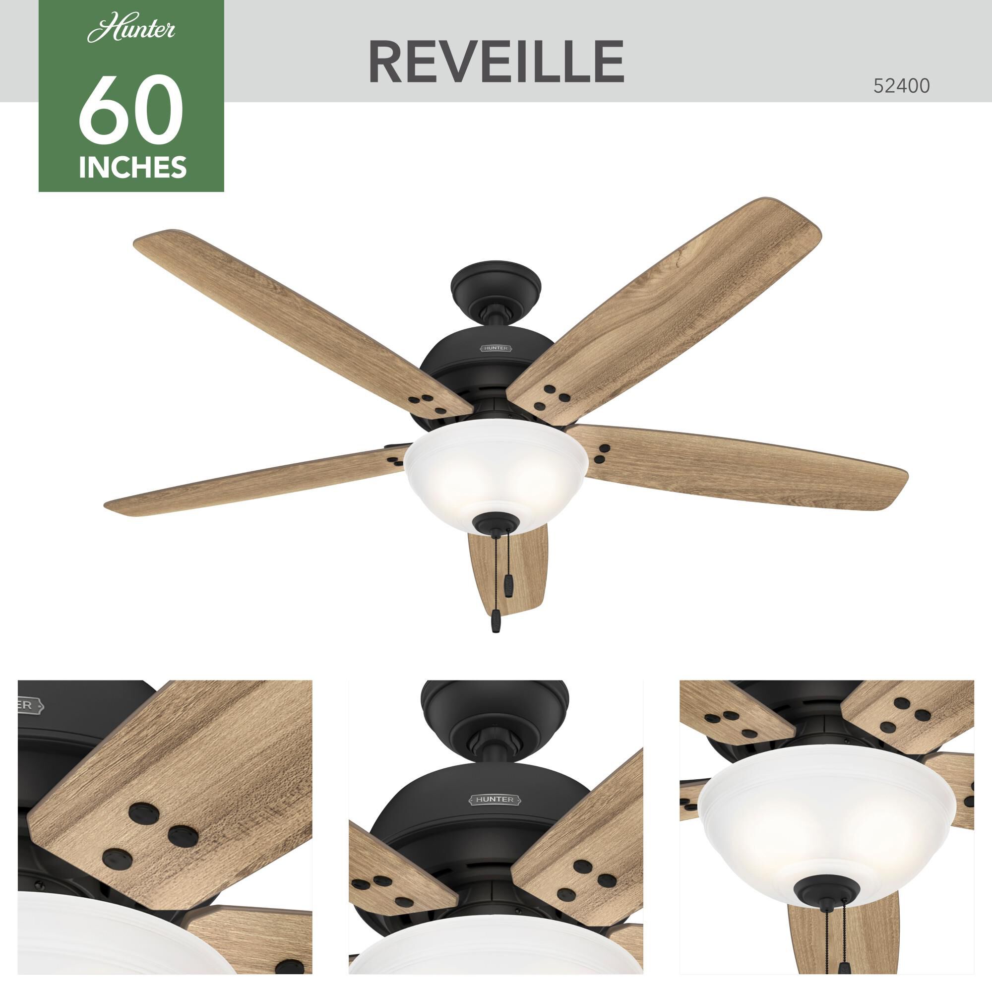 Reveille 60 Inch Ceiling Fan with Light Kit by Hunter Fan