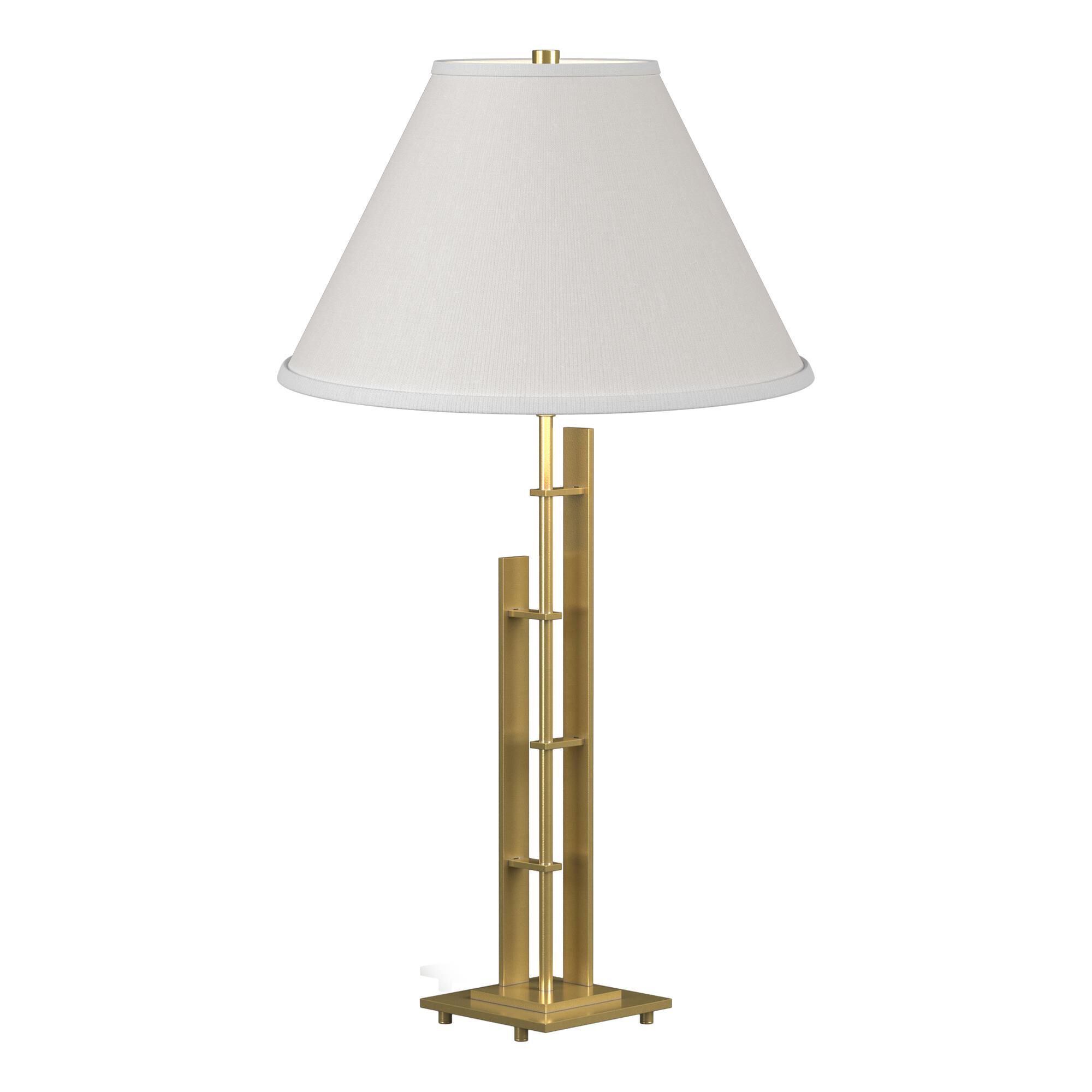 Shown in Modern Brass finish and Natural Anna shade