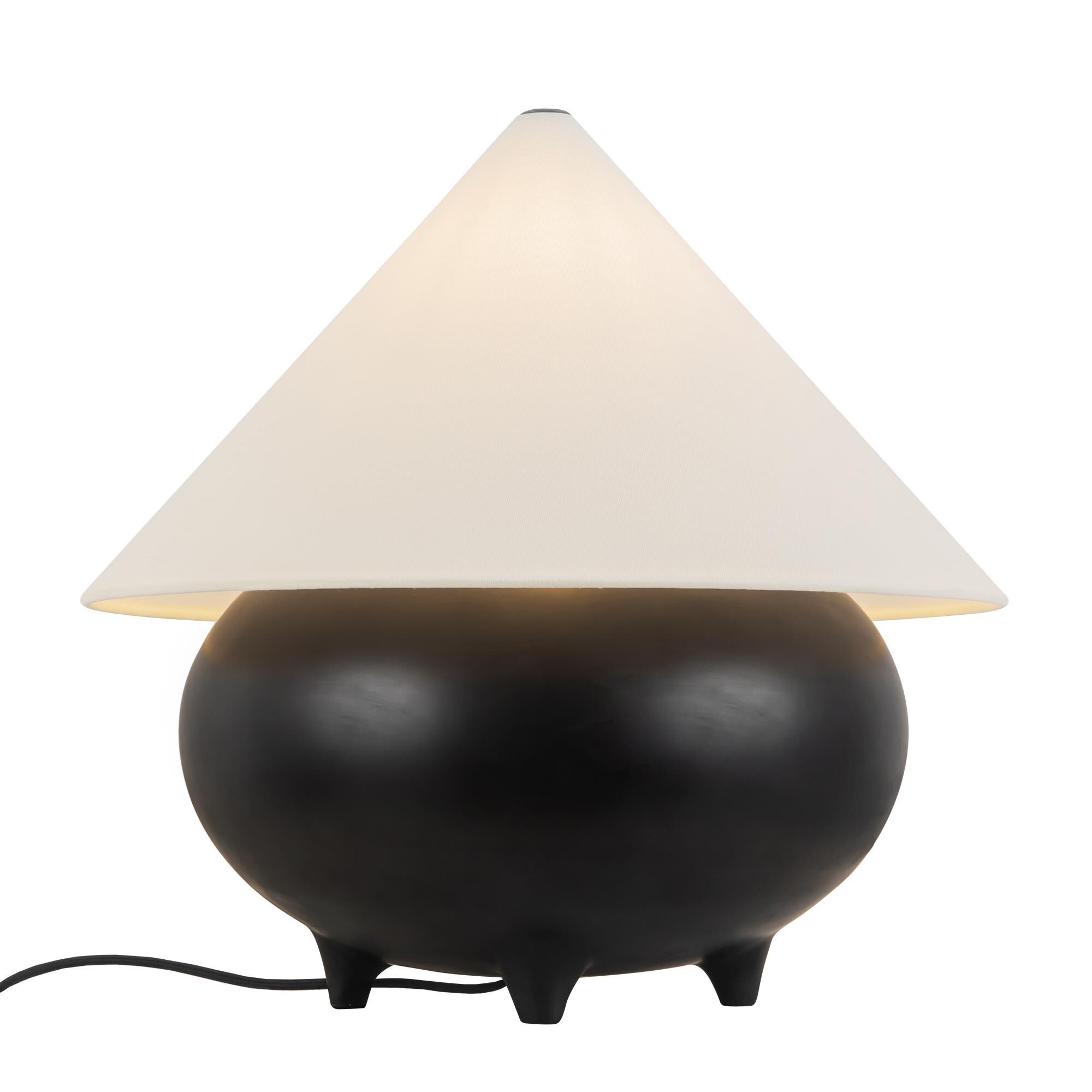 Shown in Matte Black finish and White Linen shade