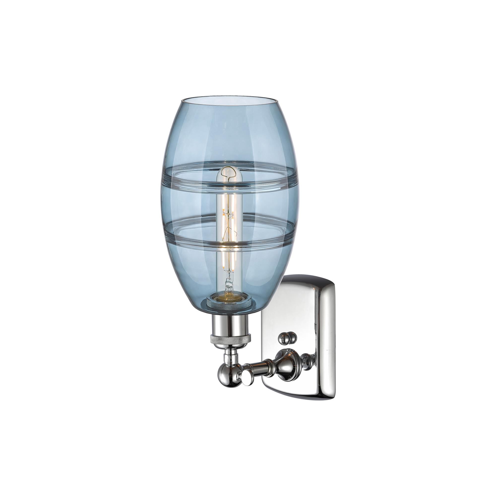 Shown in Polished Chrome finish and Princess Blue glass