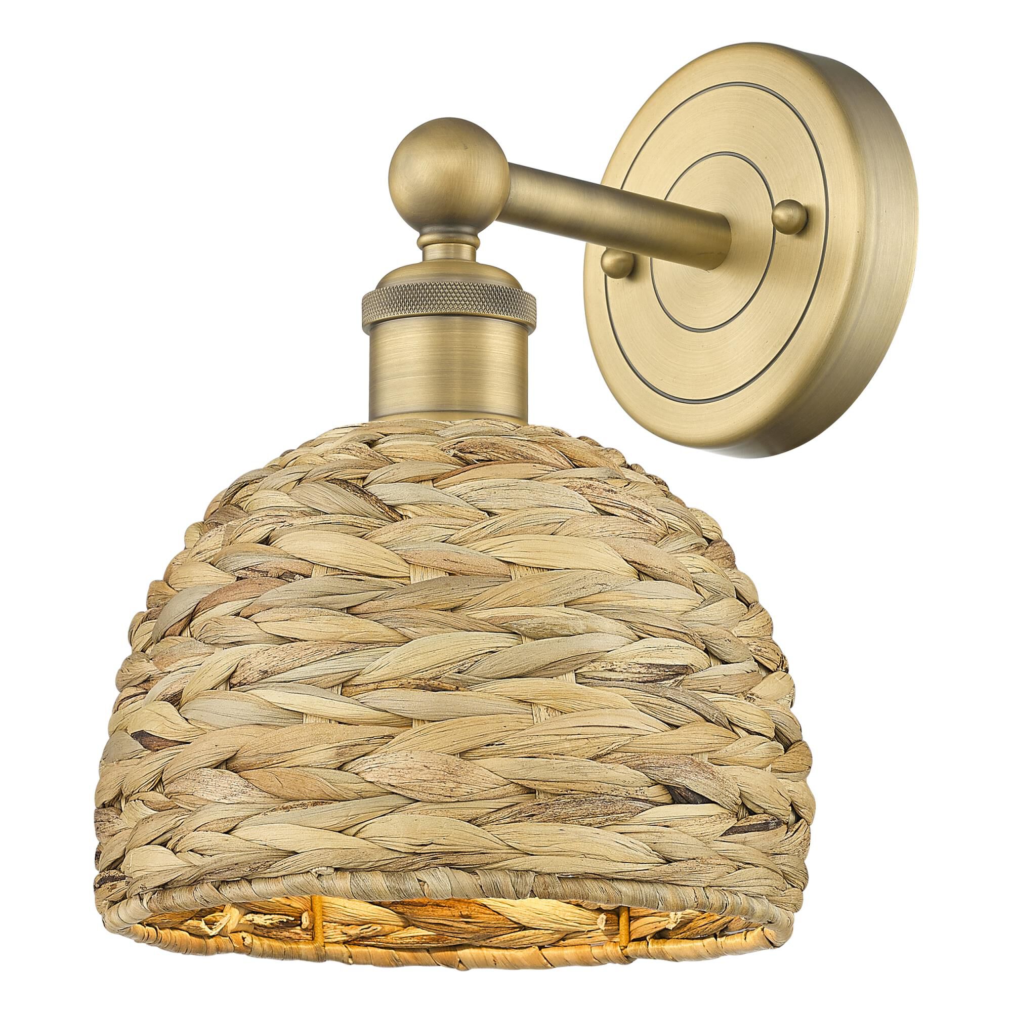 Shown in Brushed Brass finish and Natural shade