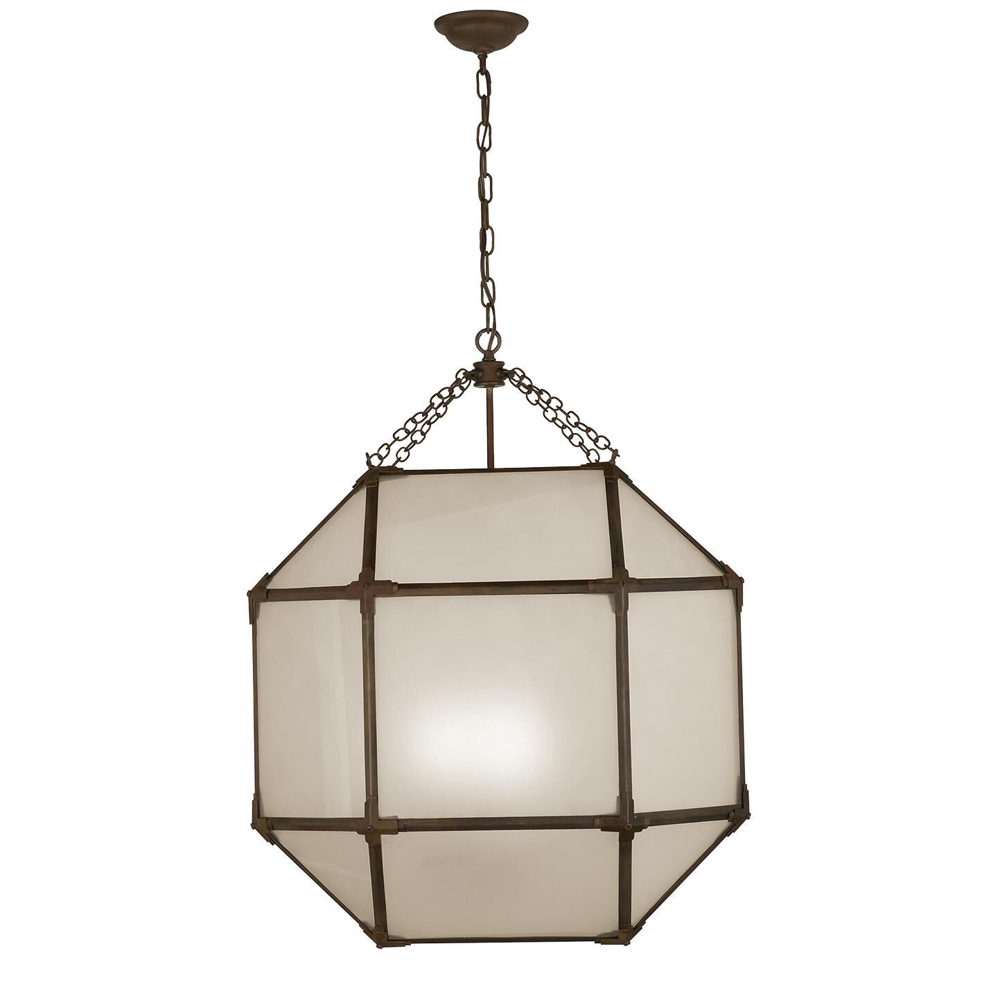 Shown in Antique Zinc finish and Frosted glass and White Glass shade