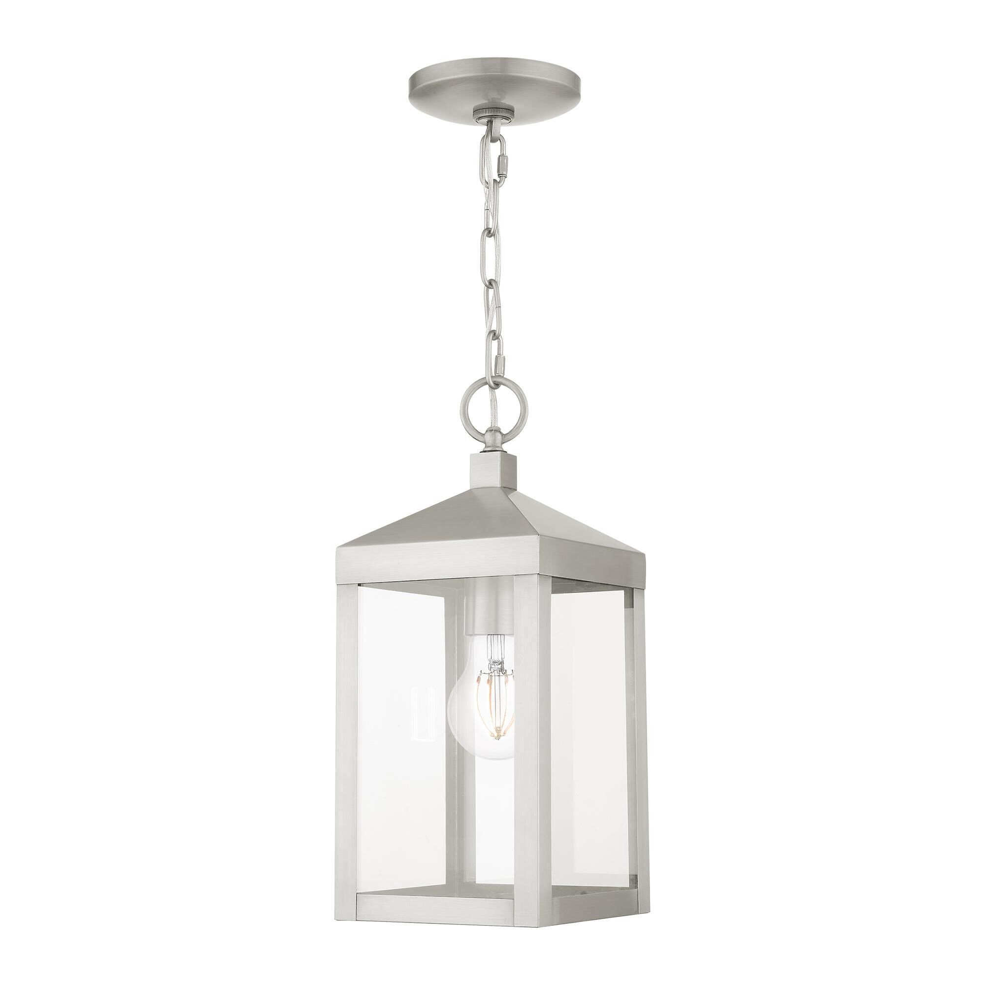 Shown in Brushed Nickel finish and Clear glass and Clear Glass shade