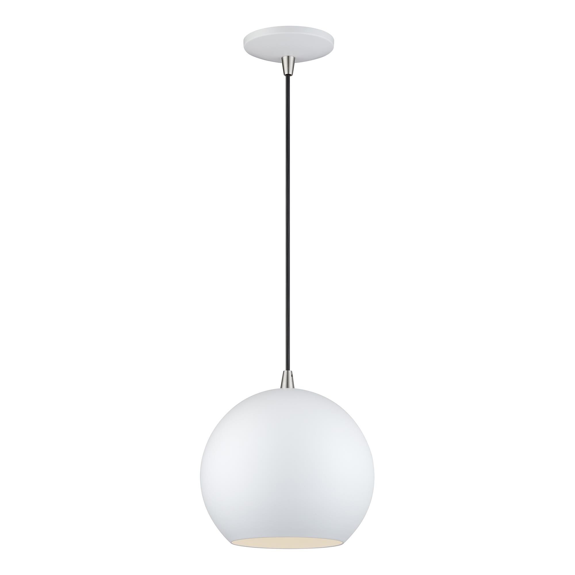 Shown in White with Brushed Nickel Accents finish and White Aluminum with Shiny White Inside shade