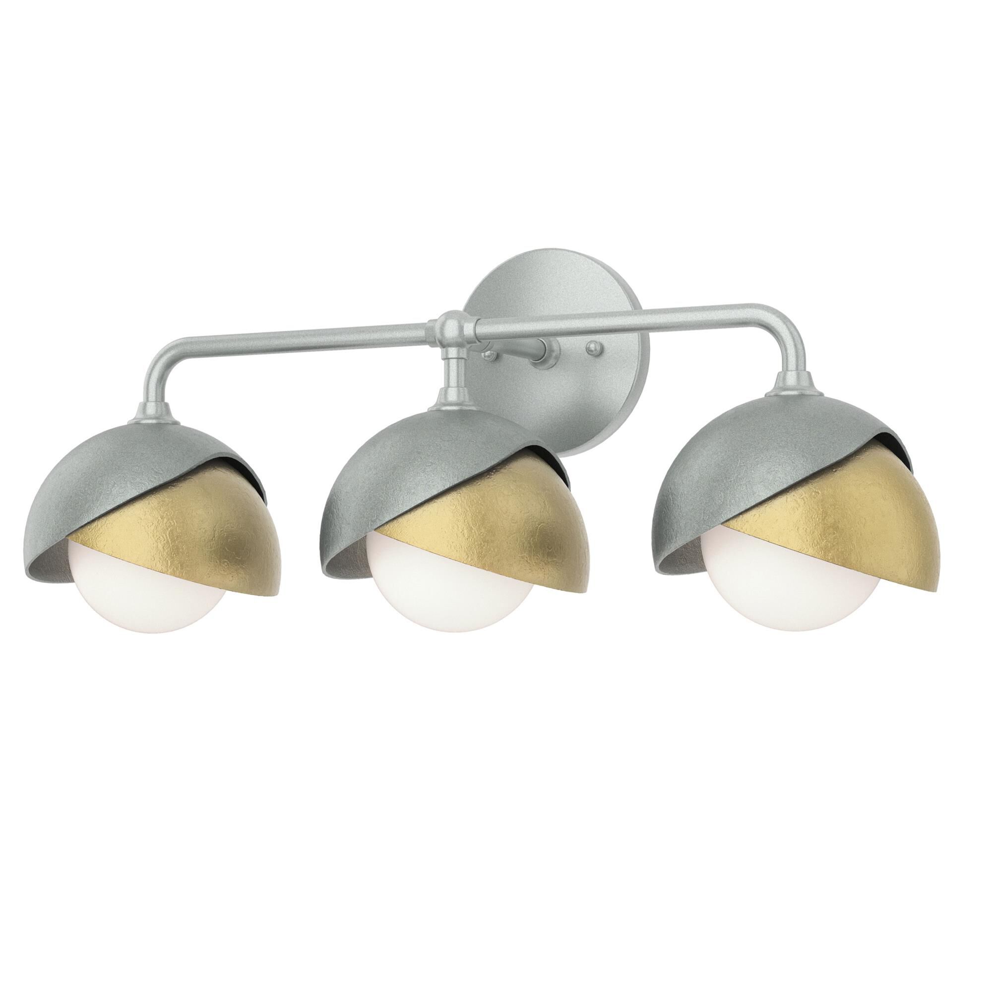 Shown in Vintage Platinum finish and Opal glass and Modern Brass accent