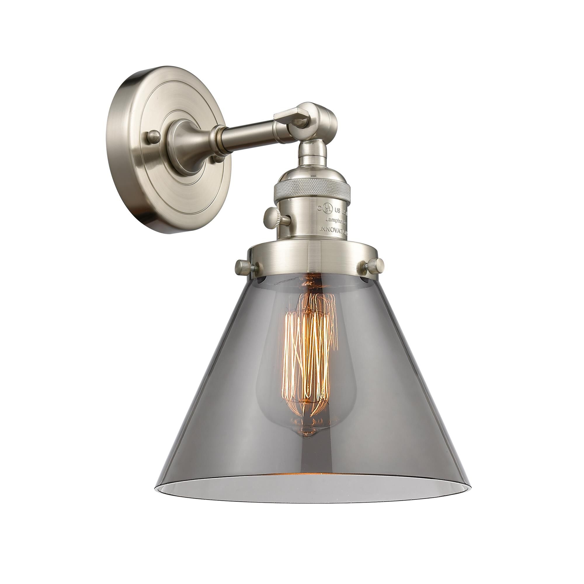 Shown in Brushed Satin Nickel finish and Smoked glass
