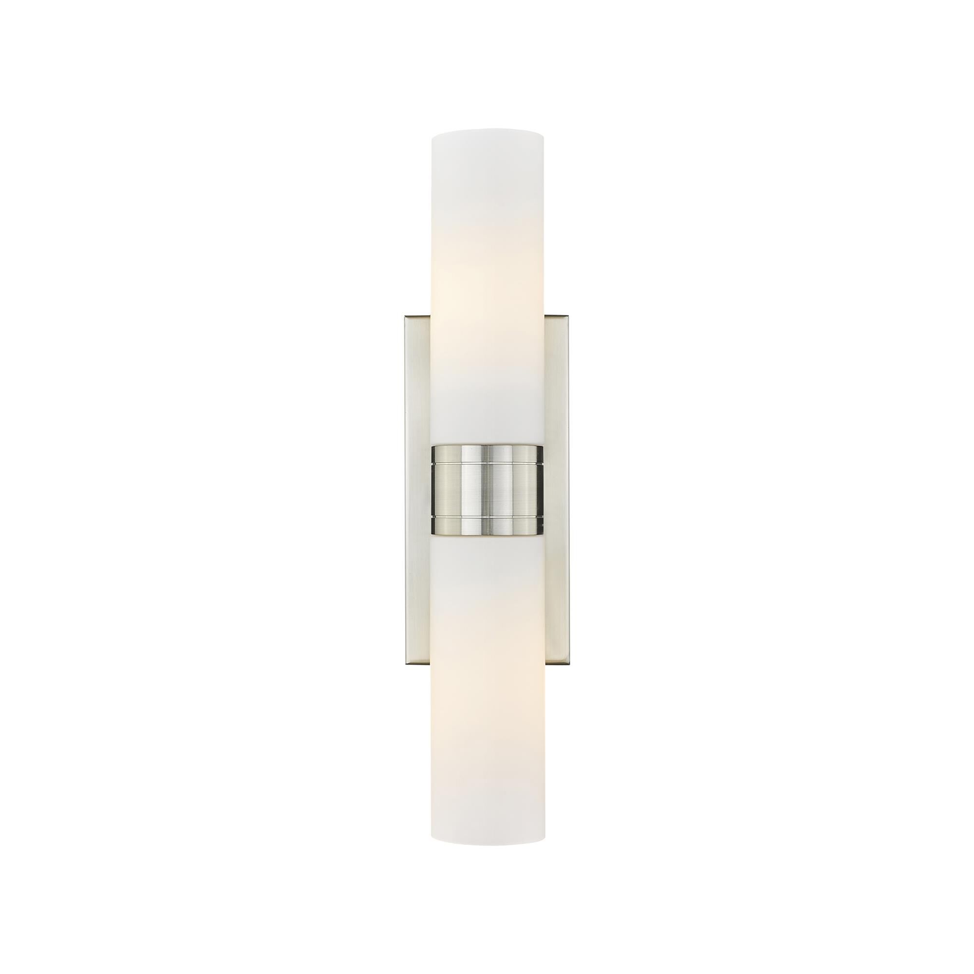Shown in Satin Nickel finish and White glass