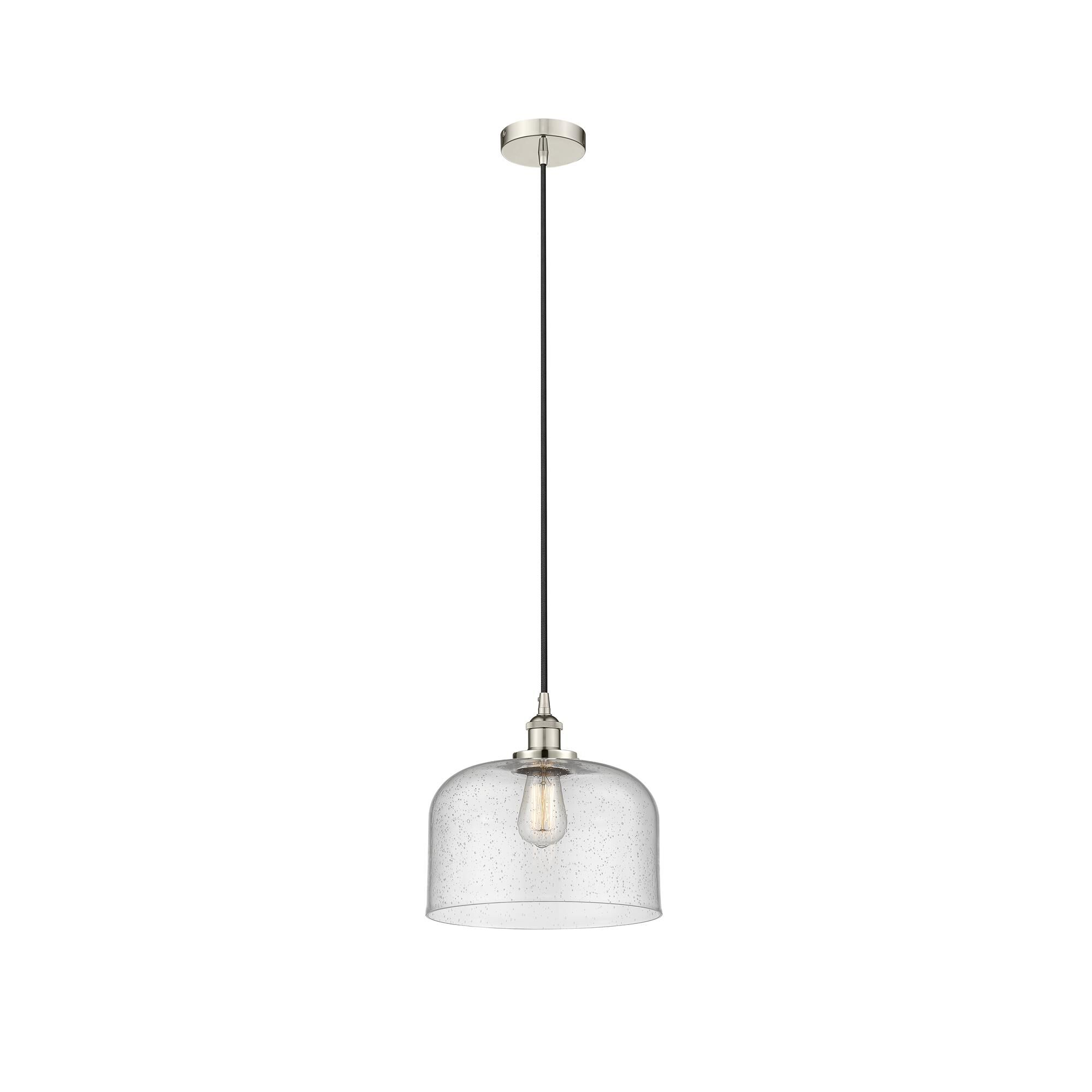 Shown in Polished Nickel finish and Seedy X-Large Bell glass