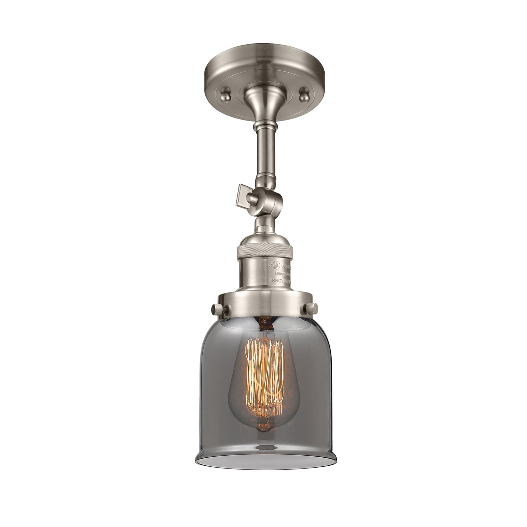 Shown in Brushed Satin Nickel finish and Plated Smoked glass and None accent