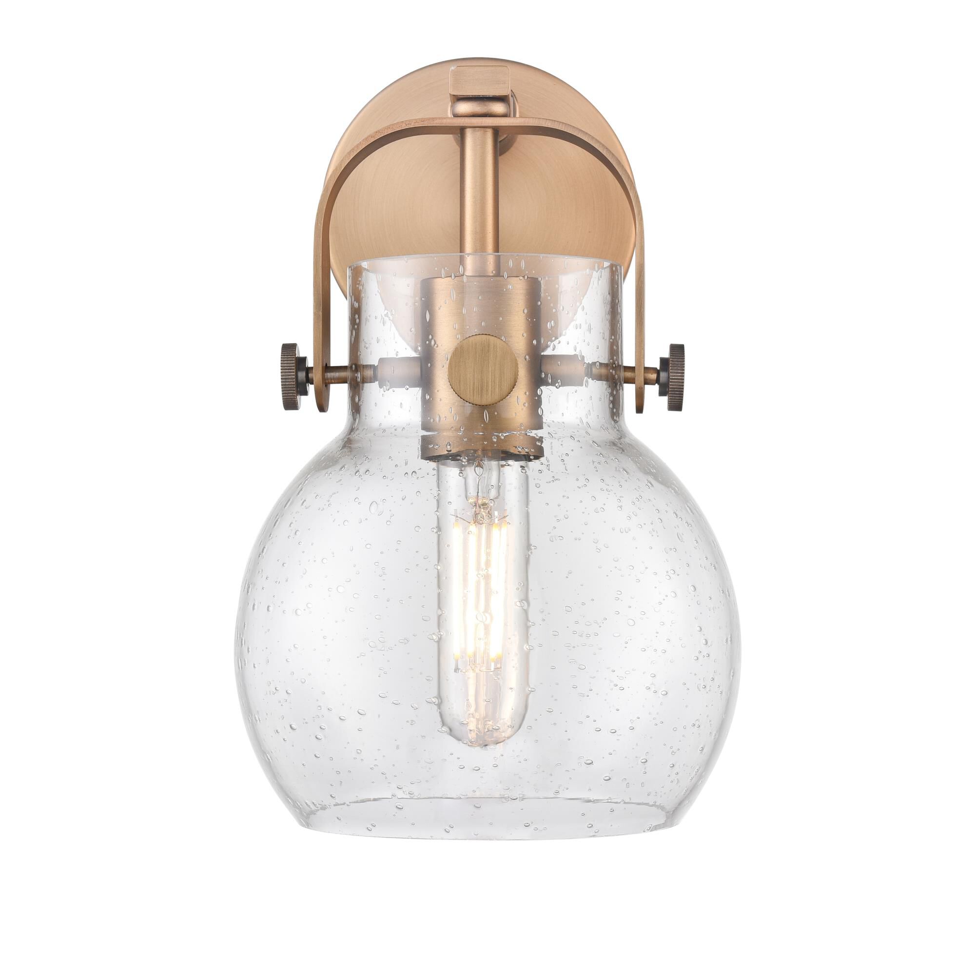 Shown in Brushed Brass finish and Seedy glass