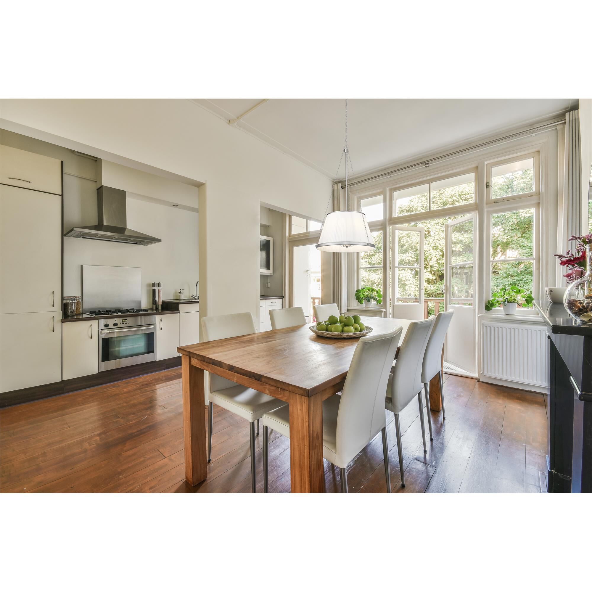 Shown in Brushed Nickel finish and White glass and White shade