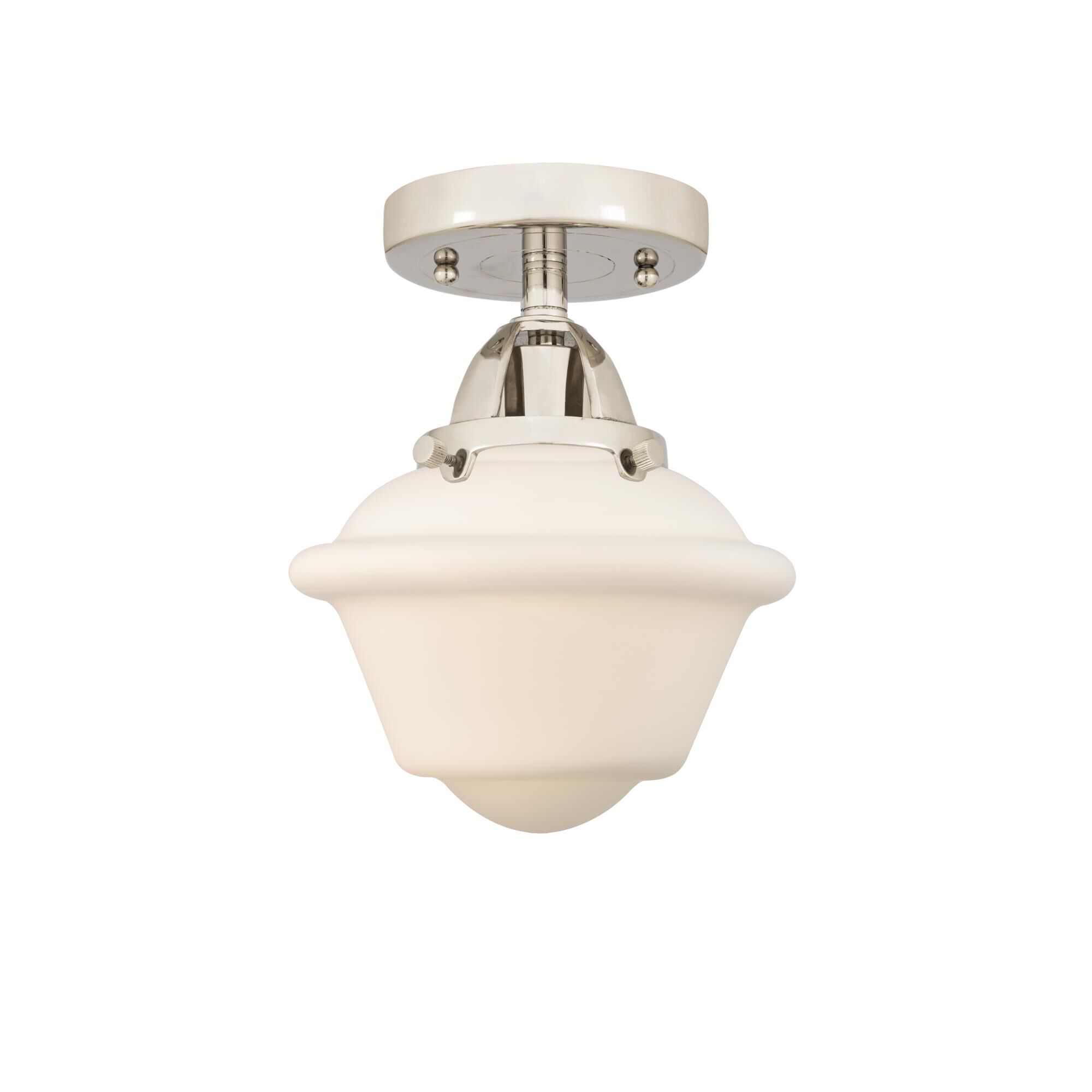 Shown in Polished Nickel finish and Matte White Cased Small Oxford glass and No Shade shade