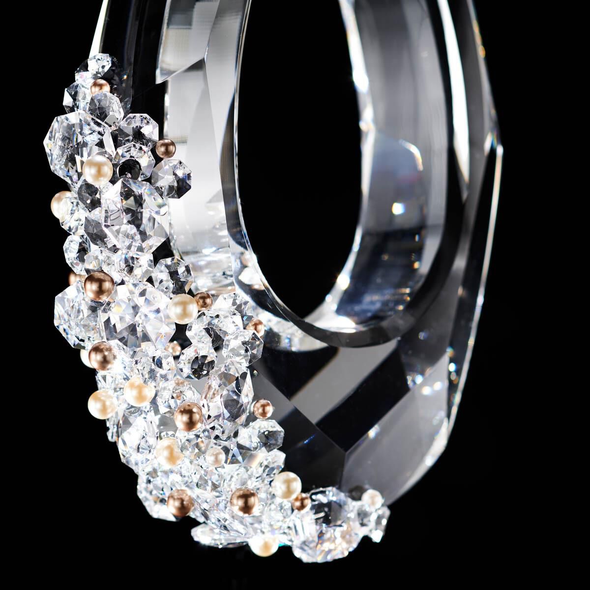 Shown in Polished Chrome With Red Rope finish and Radiance crystal and Crystal glass