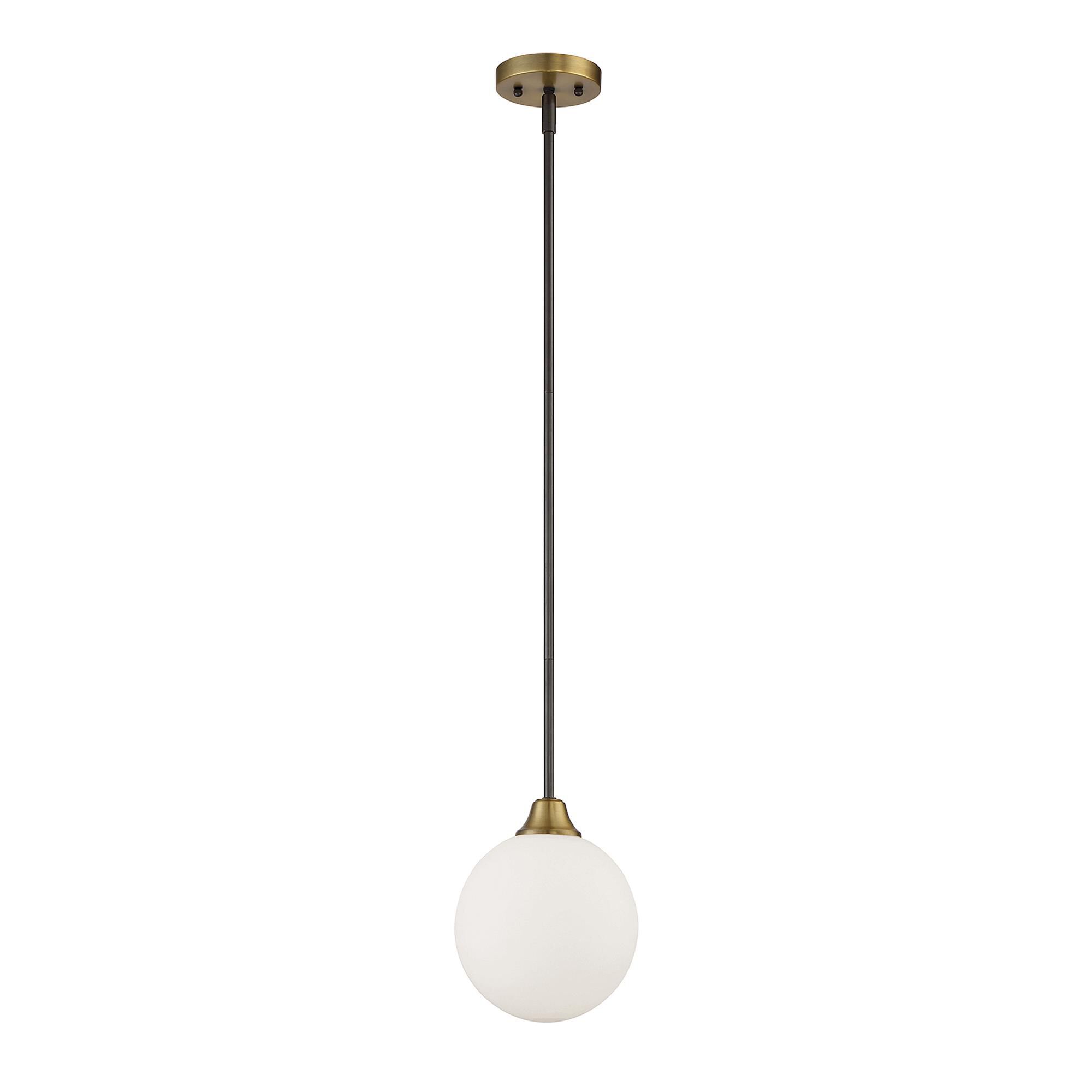 Shown in Oil Rubbed Bronze With Natural Brass finish and White Opal glass