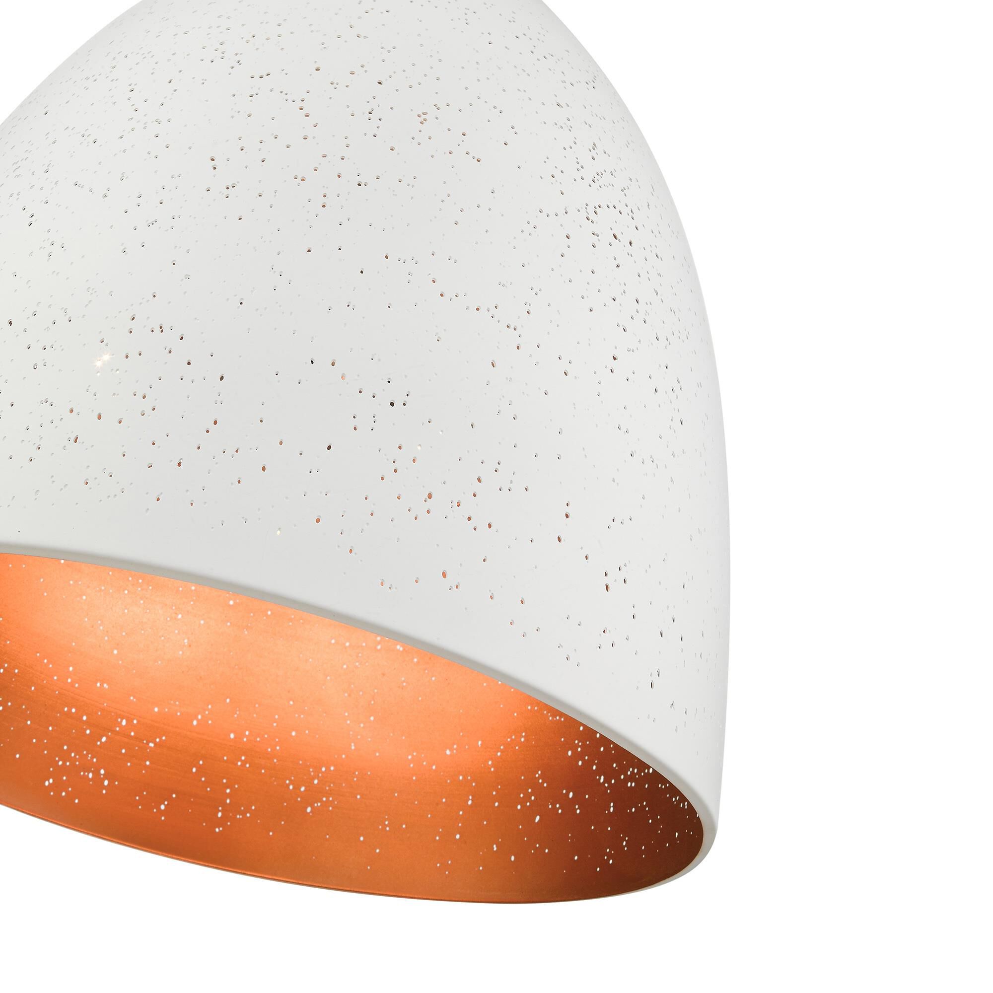 Shown in White With Brushed Nickel finish and White Ornamental Metal With Gold Inside shade