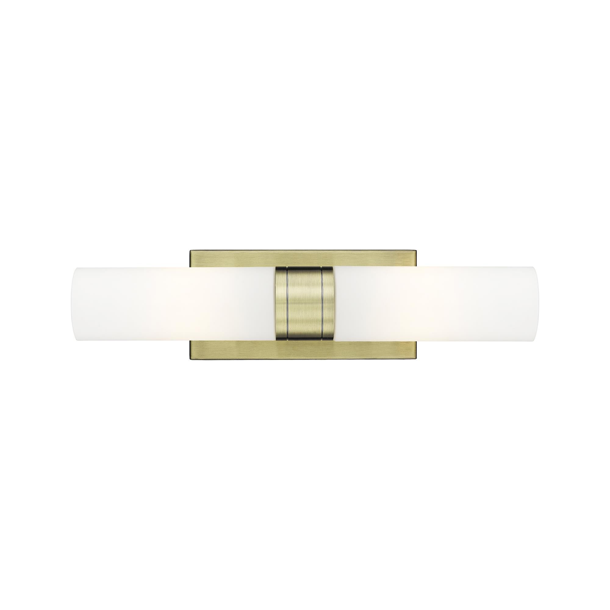 Shown in Antique Brass finish and Matte White glass