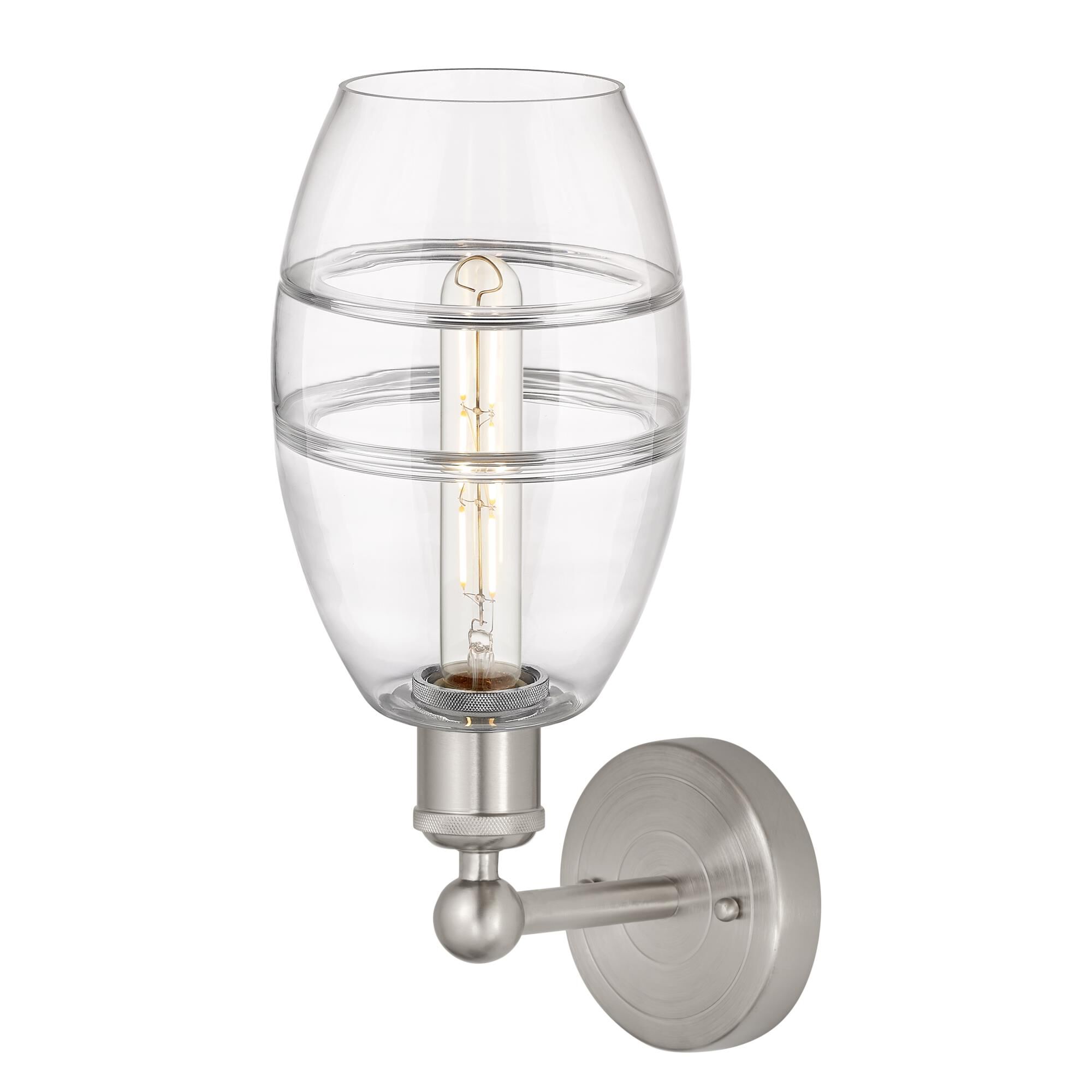 Shown in Brushed Satin Nickel finish and Clear glass