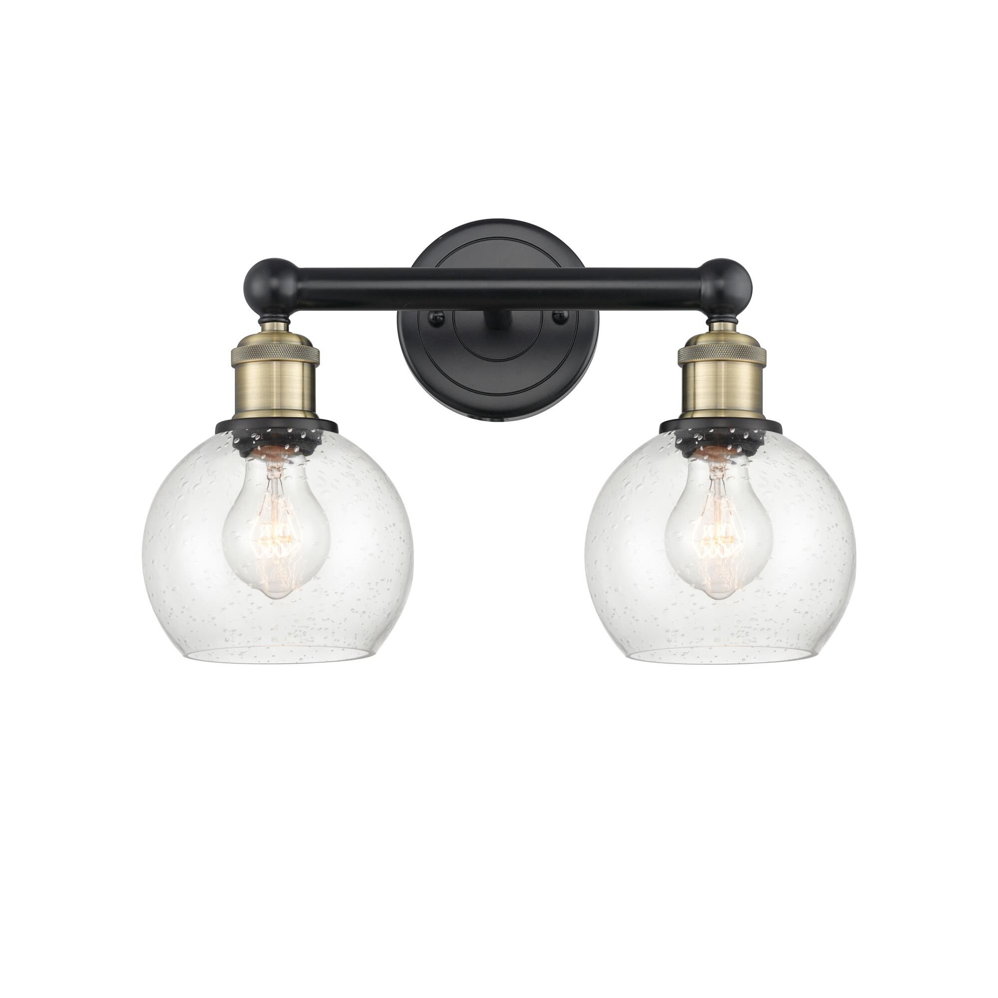 Shown in Black Antique Brass finish and Seedy glass
