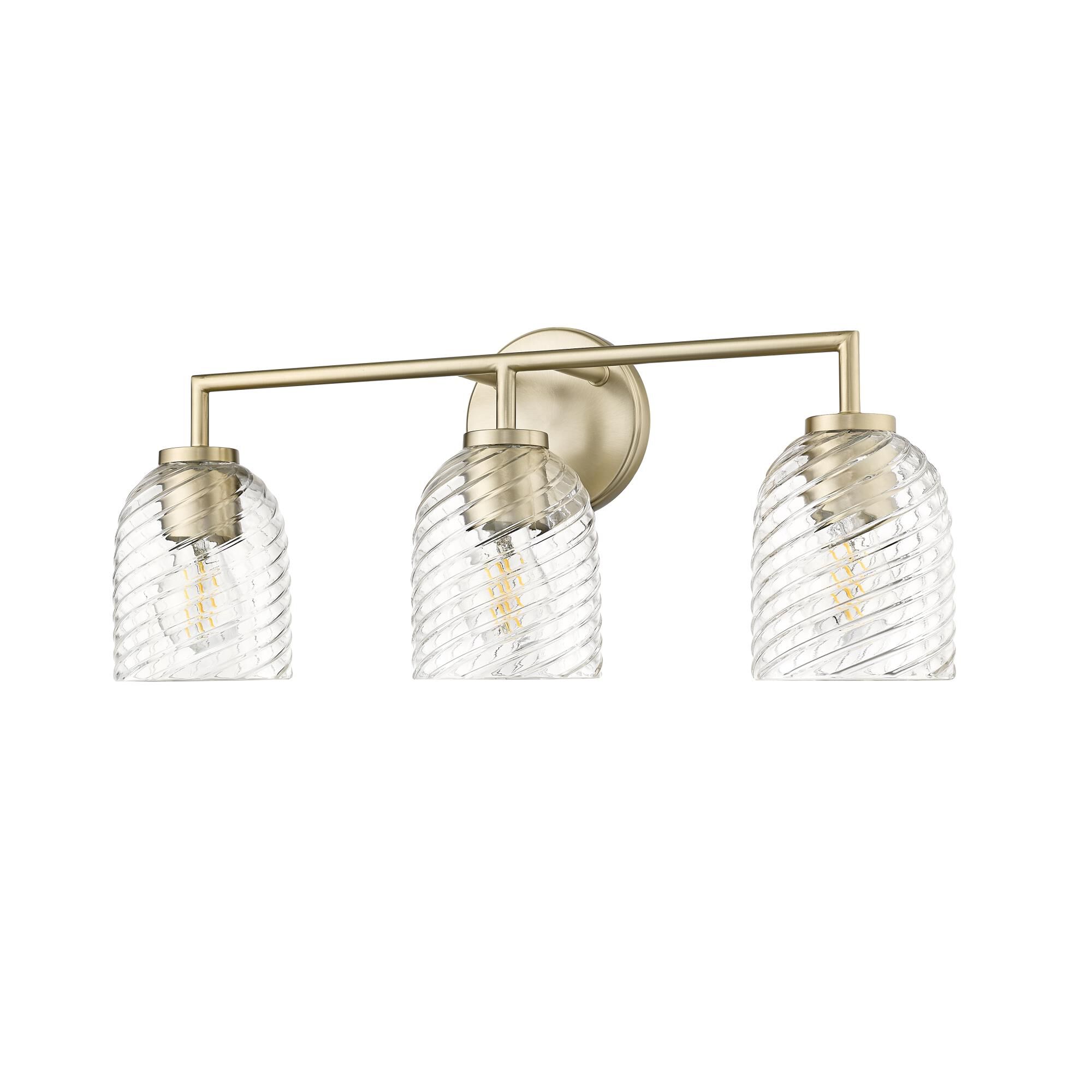 Shown in Modern Gold finish and Clear Swirl glass