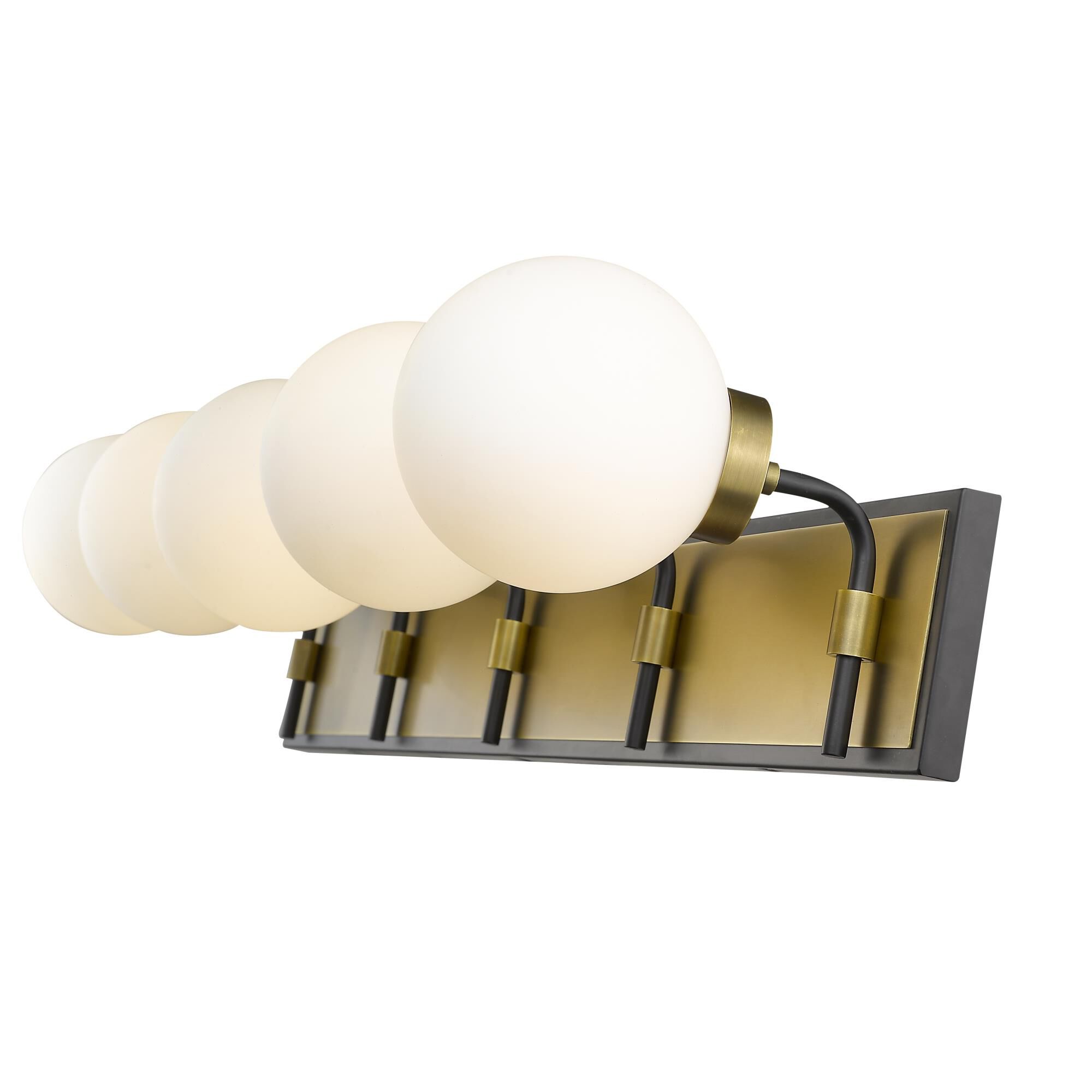 Shown in Matte Black + Olde Brass finish and Glass shade