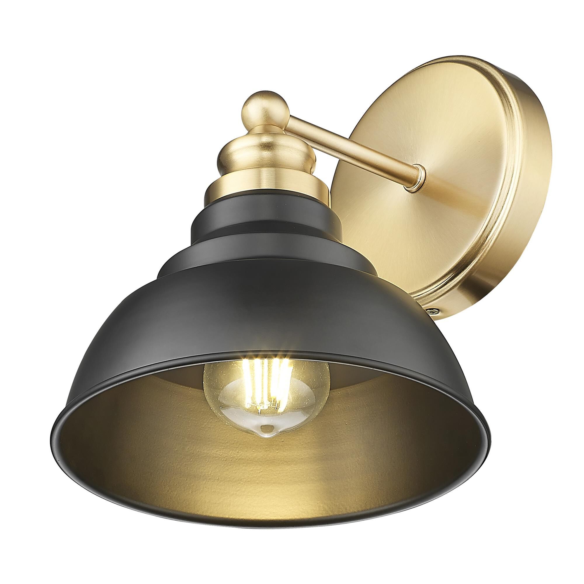 Shown in Matte Black And Brass finish and Black Metal shade