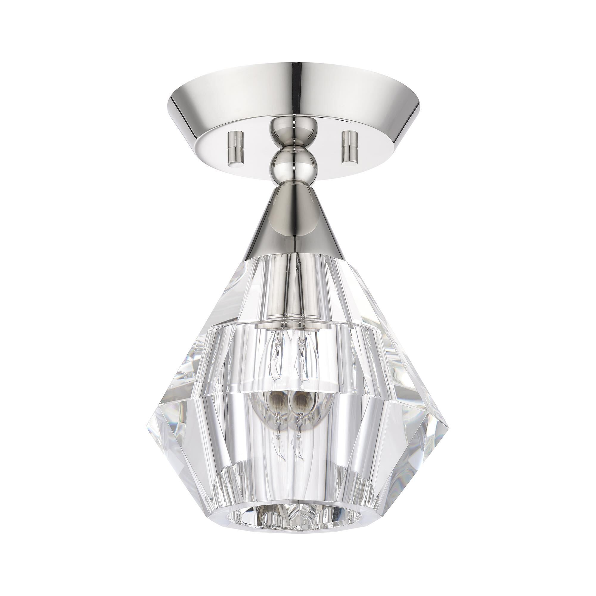 Shown in Polished Nickel finish and Crystal glass