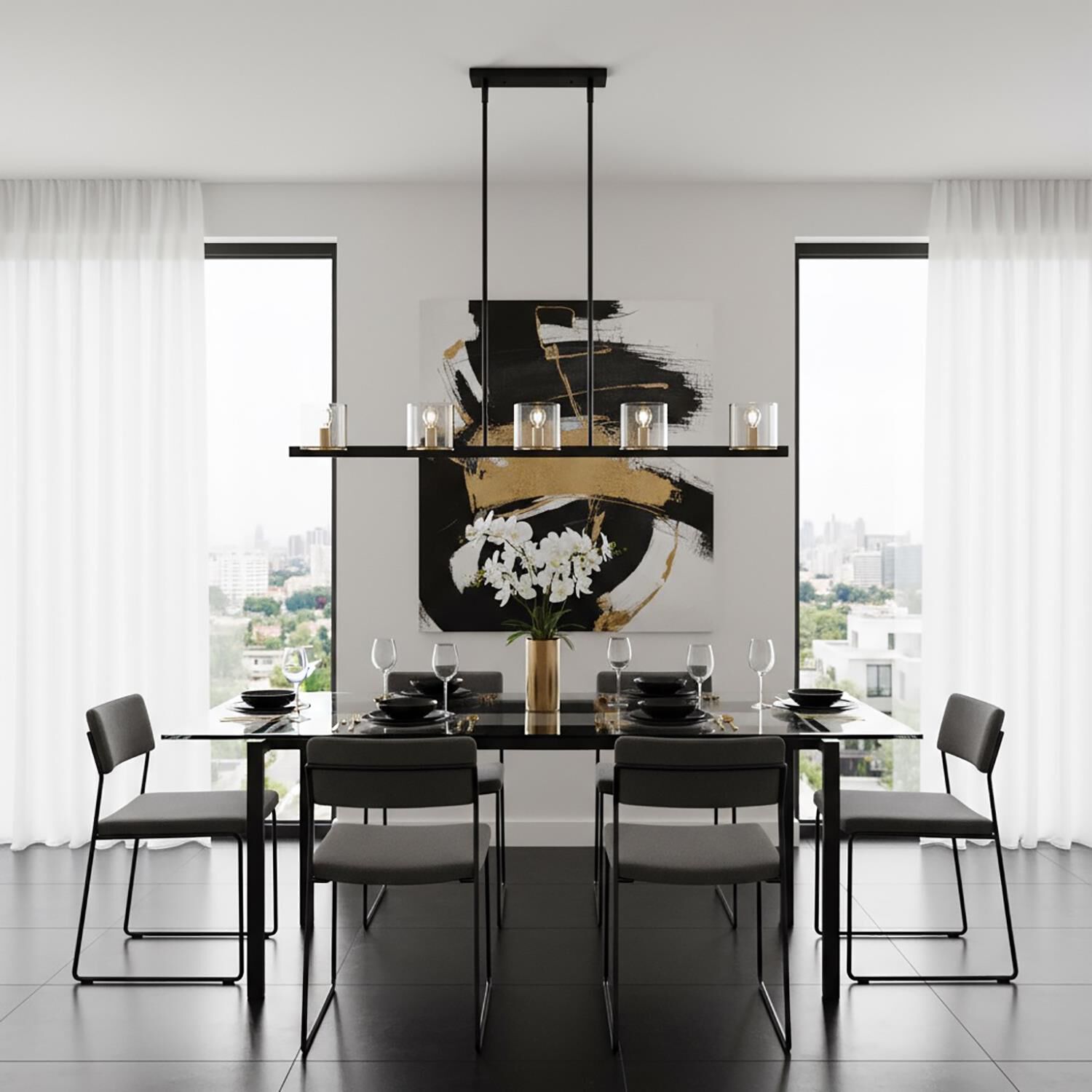 Shown in Black and Brass finish and Clear glass