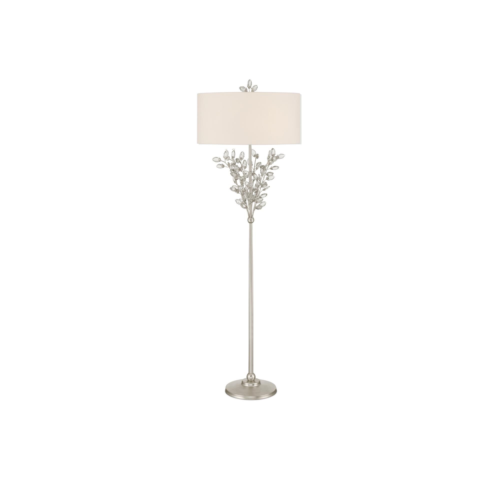 Shown in Clear and Silver Leaf finish and Off-White Shantung shade