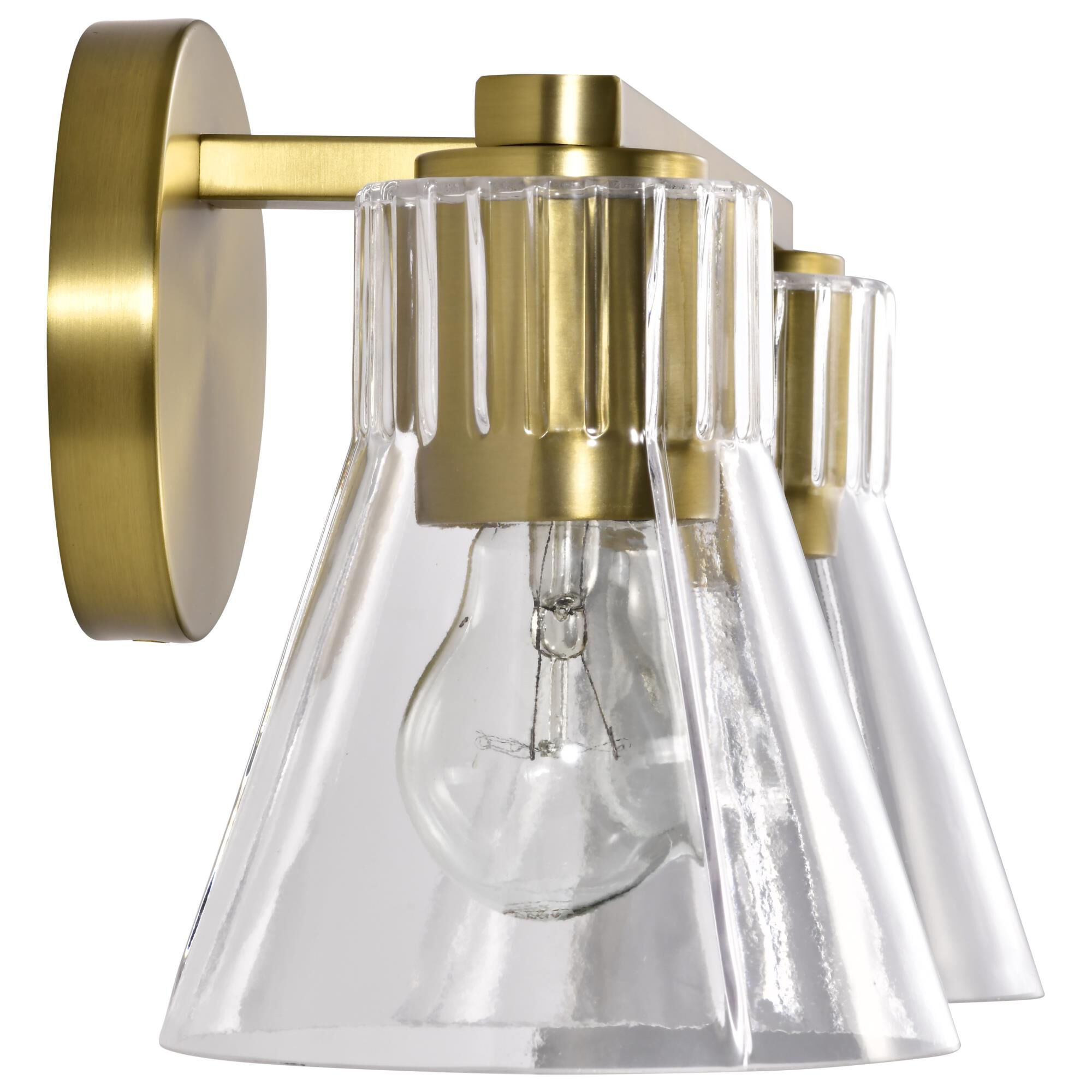 Shown in Vintage Brass finish and Clear glass