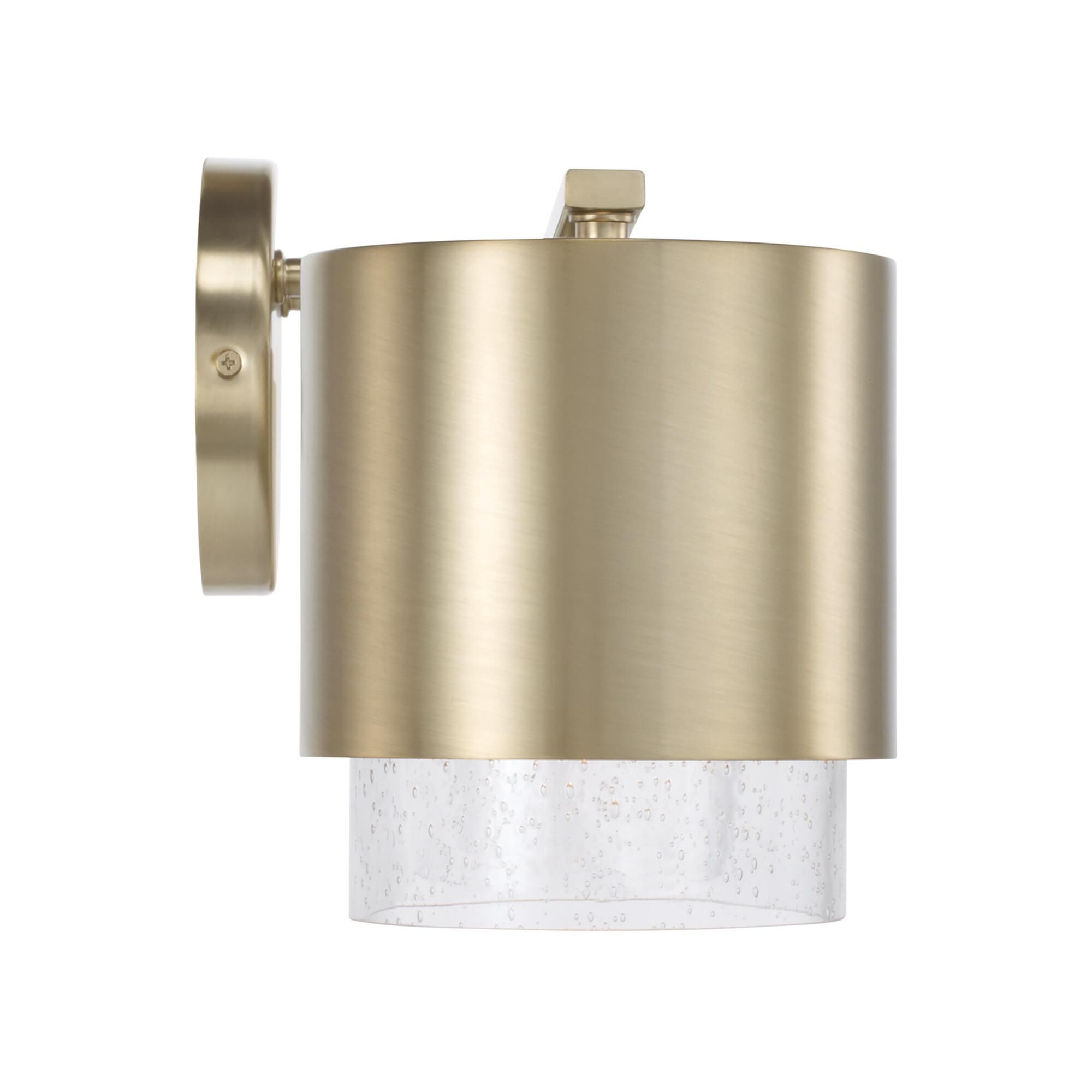 Shown in Matte Brass finish and Clear Seeded glass and Metal shade