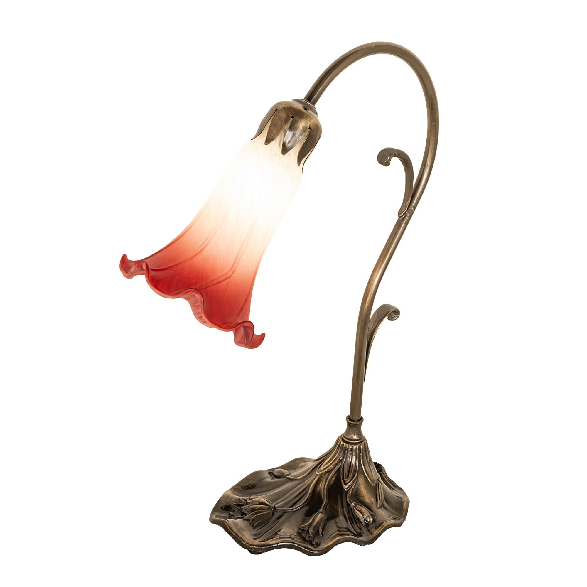 Shown in Antique Brass finish and Ruby;White glass