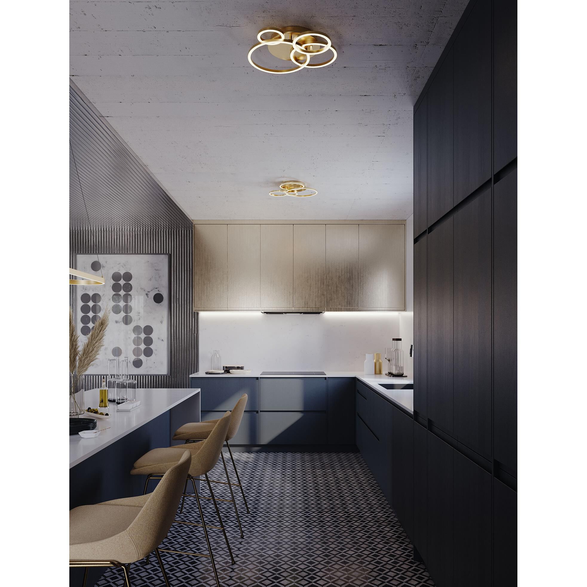 Shown in Light Antique Brass finish and Frosted glass