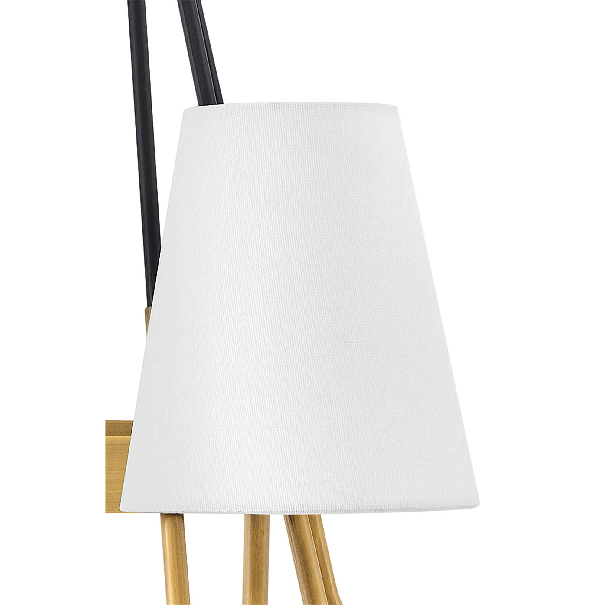 Shown in Heritage Brass finish and Off-White Fabric shade