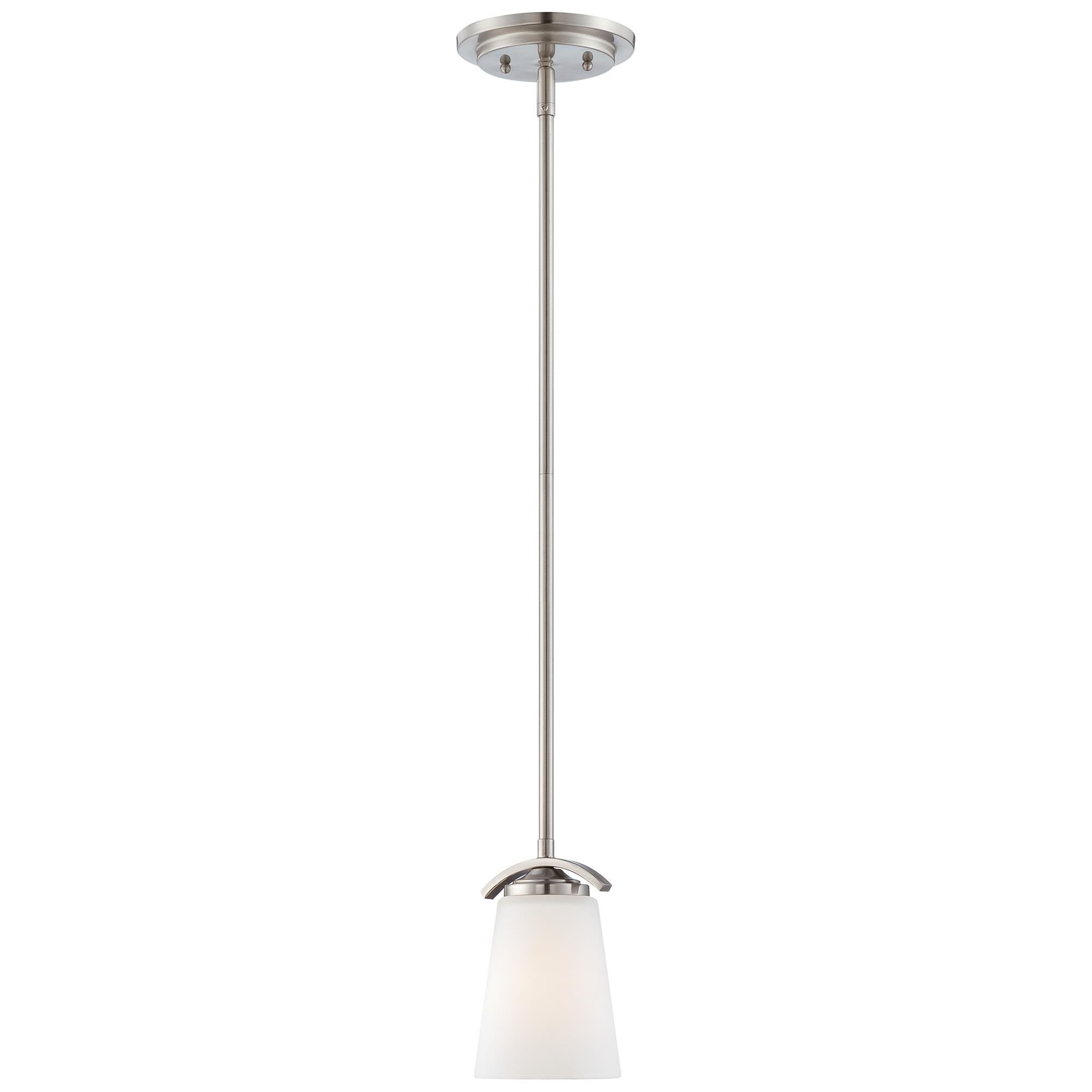Shown in Brushed Nickel finish and Etched White glass