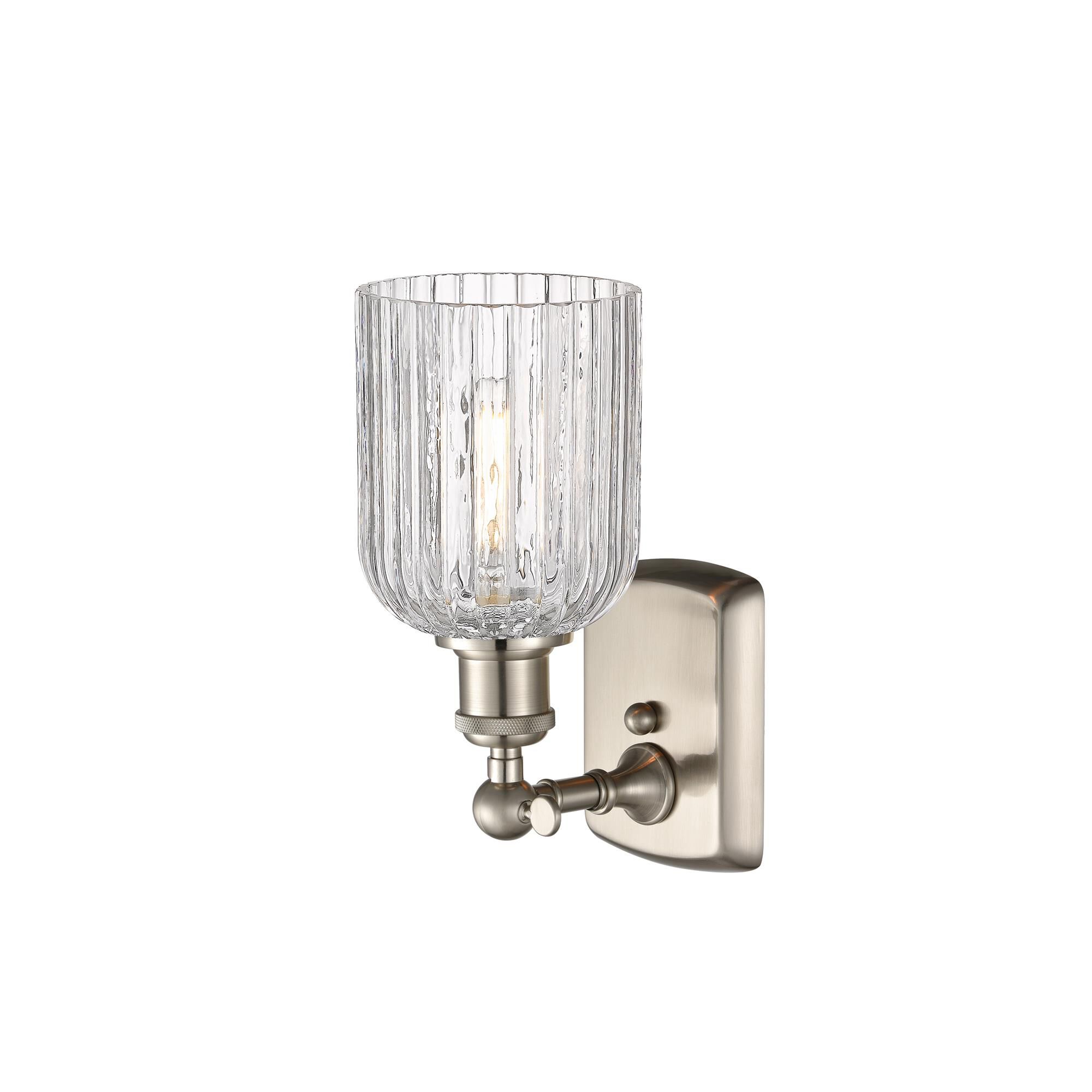 Shown in Brushed Satin Nickel finish and Clear glass