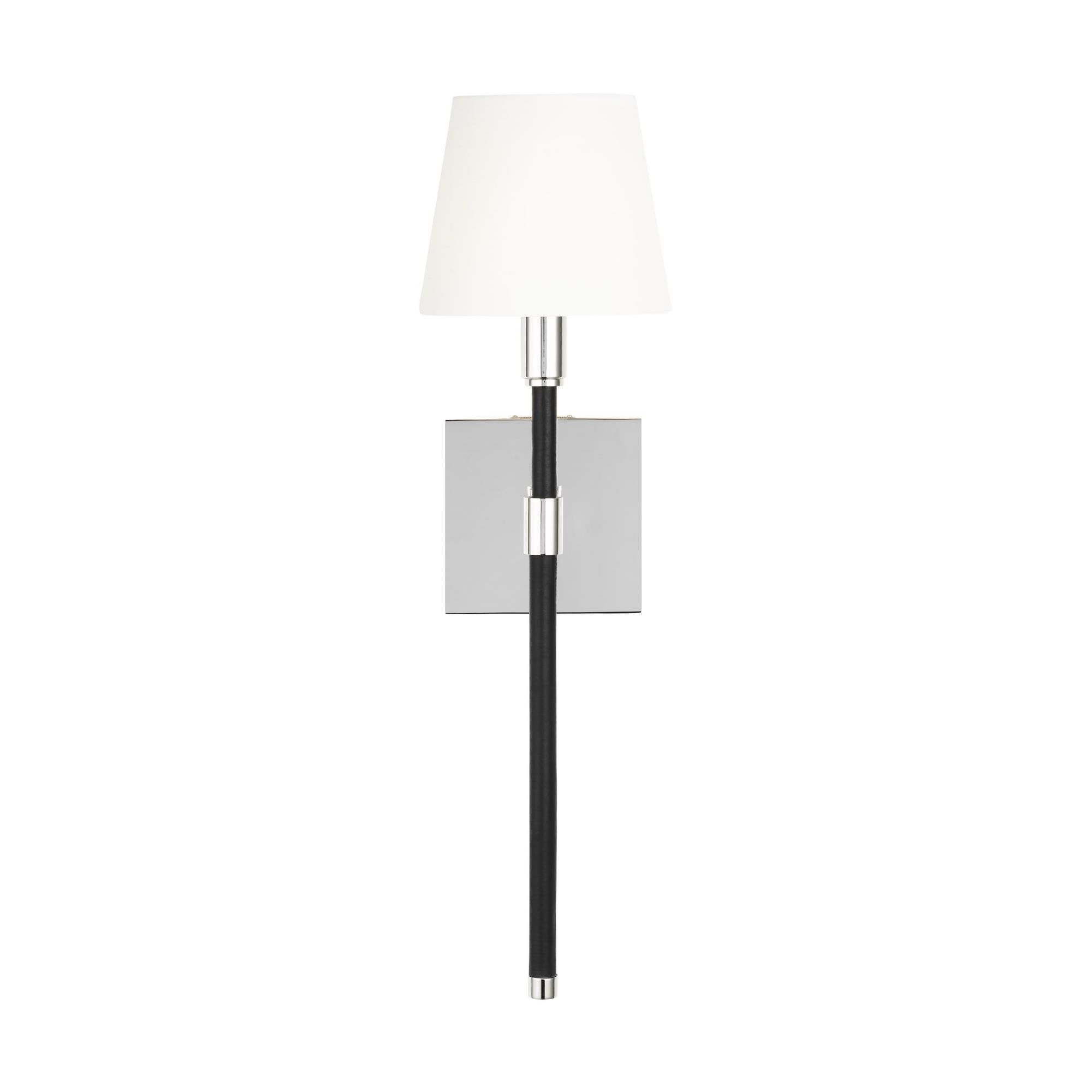 Shown in Polished Nickel finish and White Linen Fabric shade
