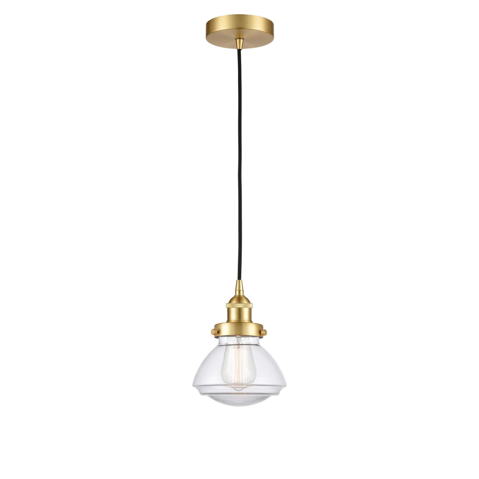 Shown in Satin Gold finish and Clear Olean glass