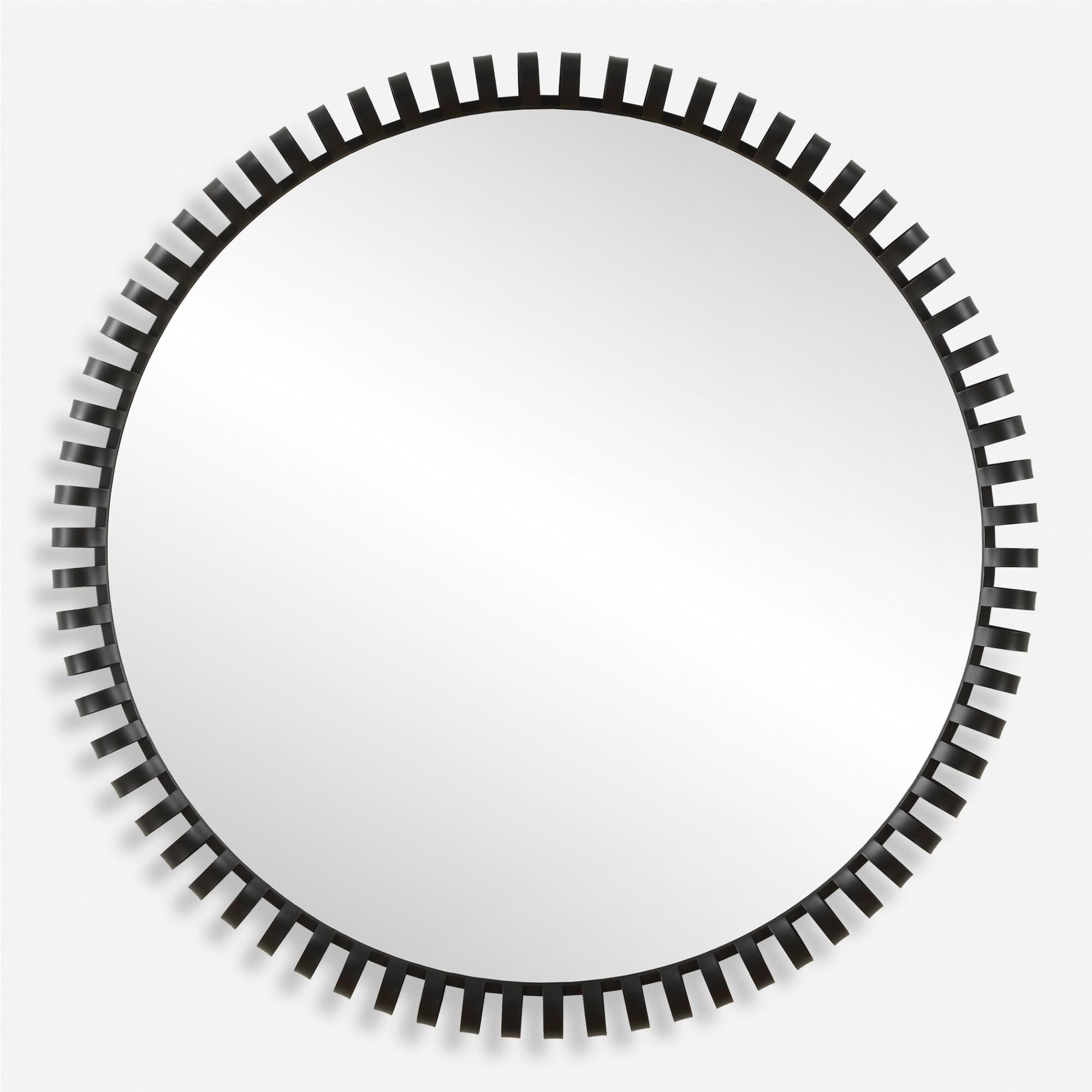 Shown in This Large Round Mirror Is Crafted From Solid Iron And Elegantly Finished In Satin Black. Its Comman finish