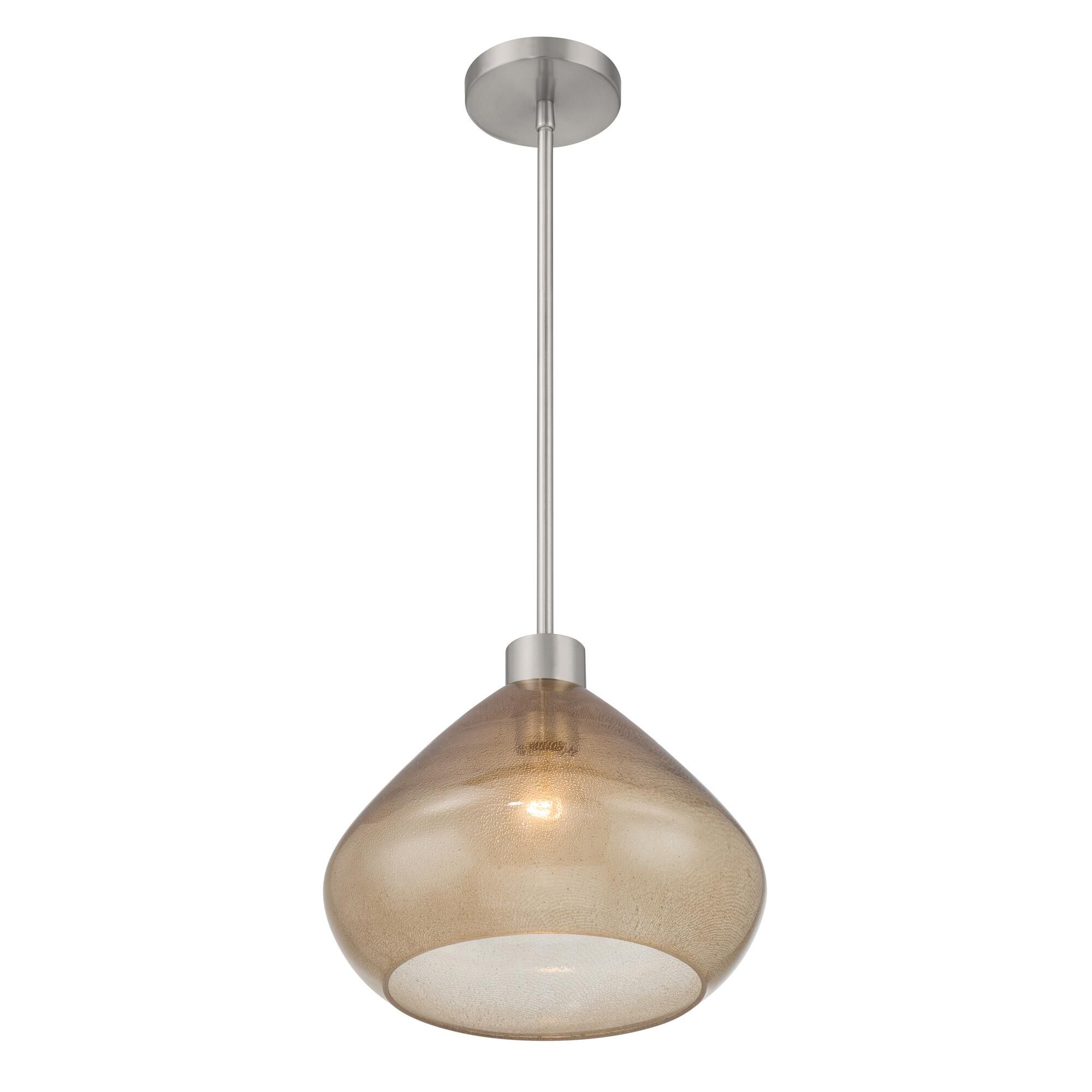 Shown in Brushed Nickel finish and Brown Bubble glass