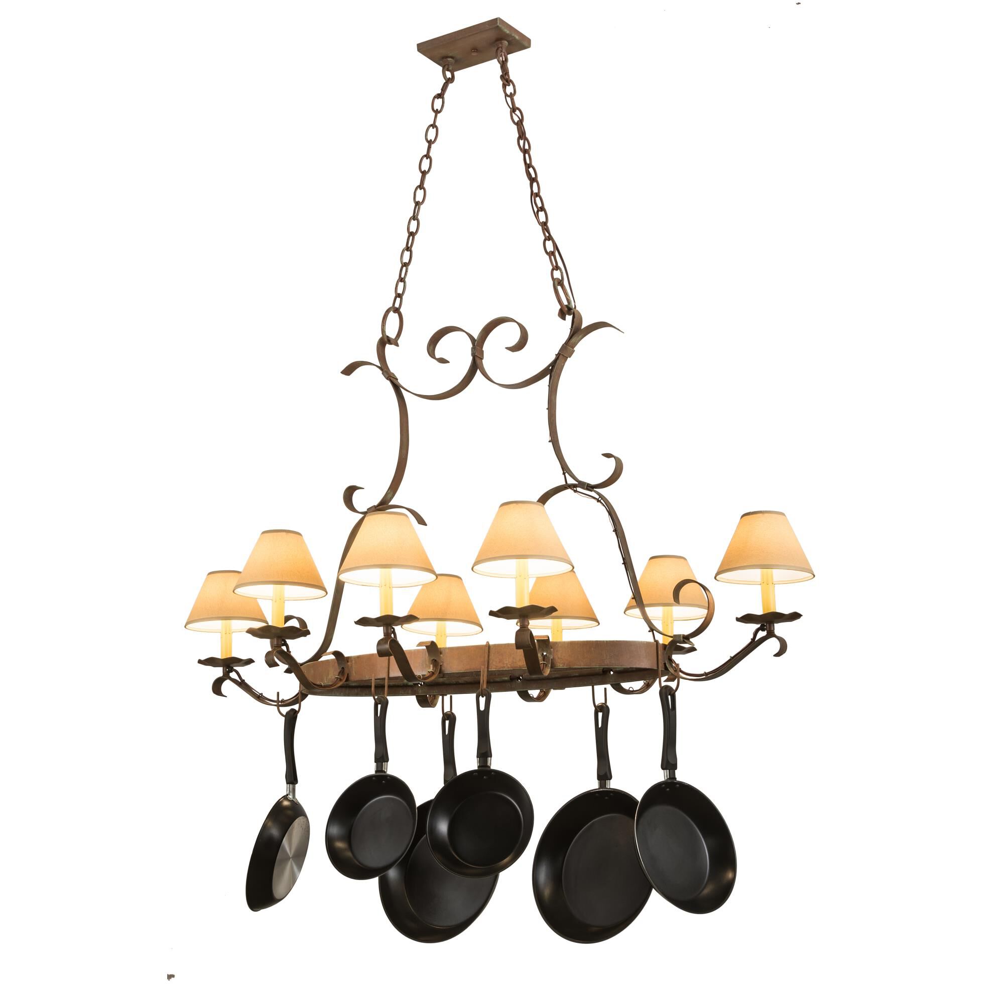 Laramie 54 Inch 8 Light Lighted Pot Rack by Meyda Lighting