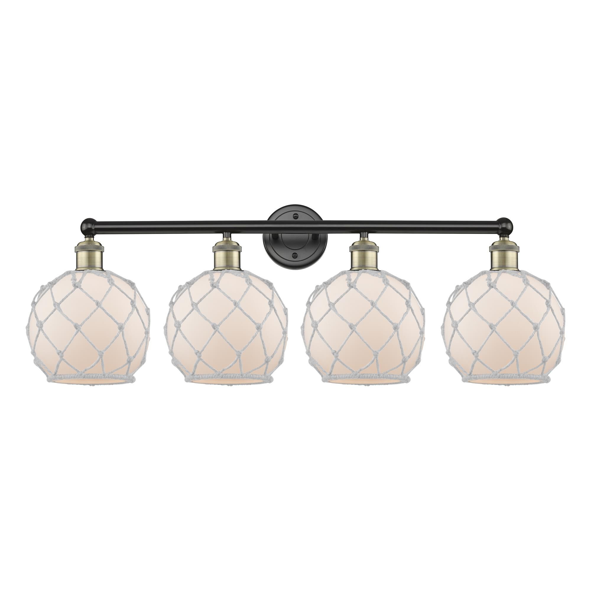 Shown in Black Antique Brass finish and White with White Rope glass