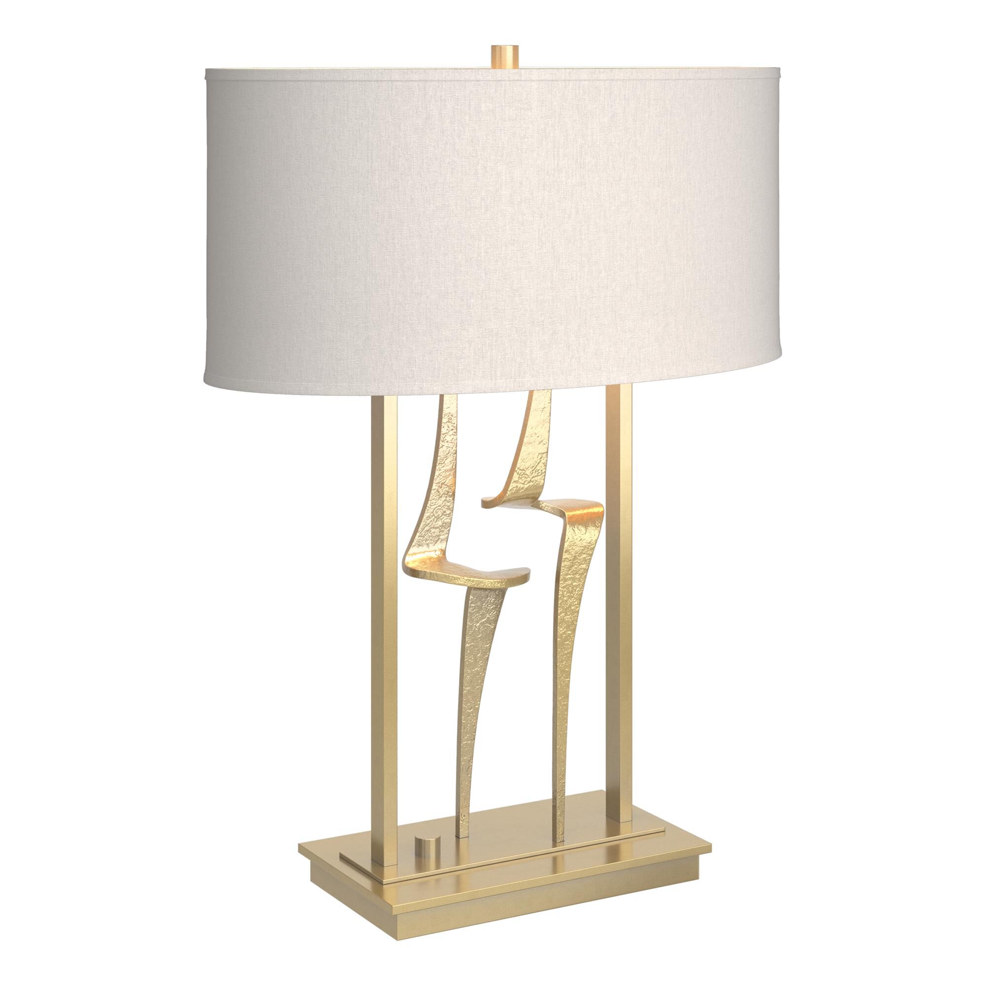 Shown in Modern Brass finish and Flax shade