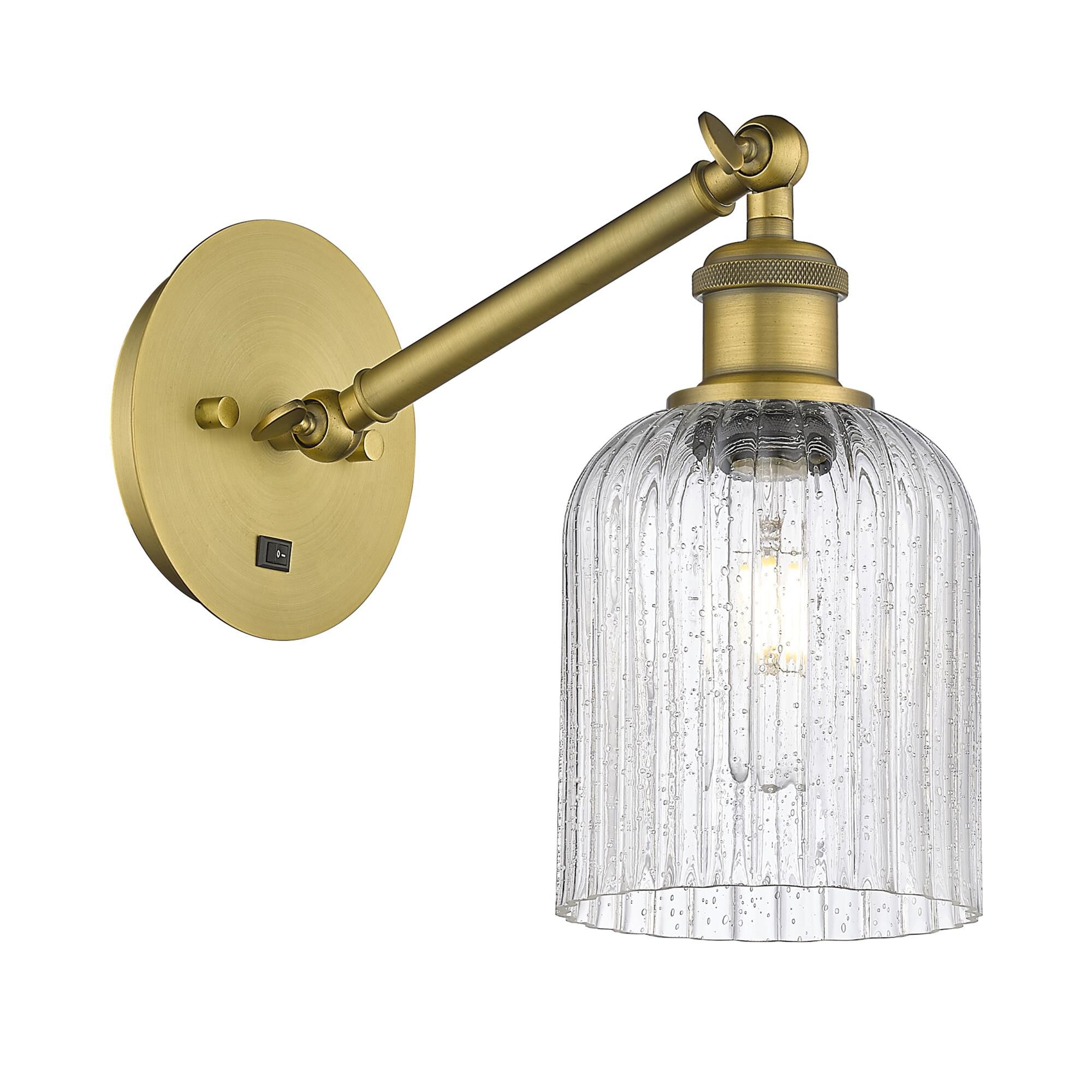 Shown in Brushed Brass finish and Seedy shade