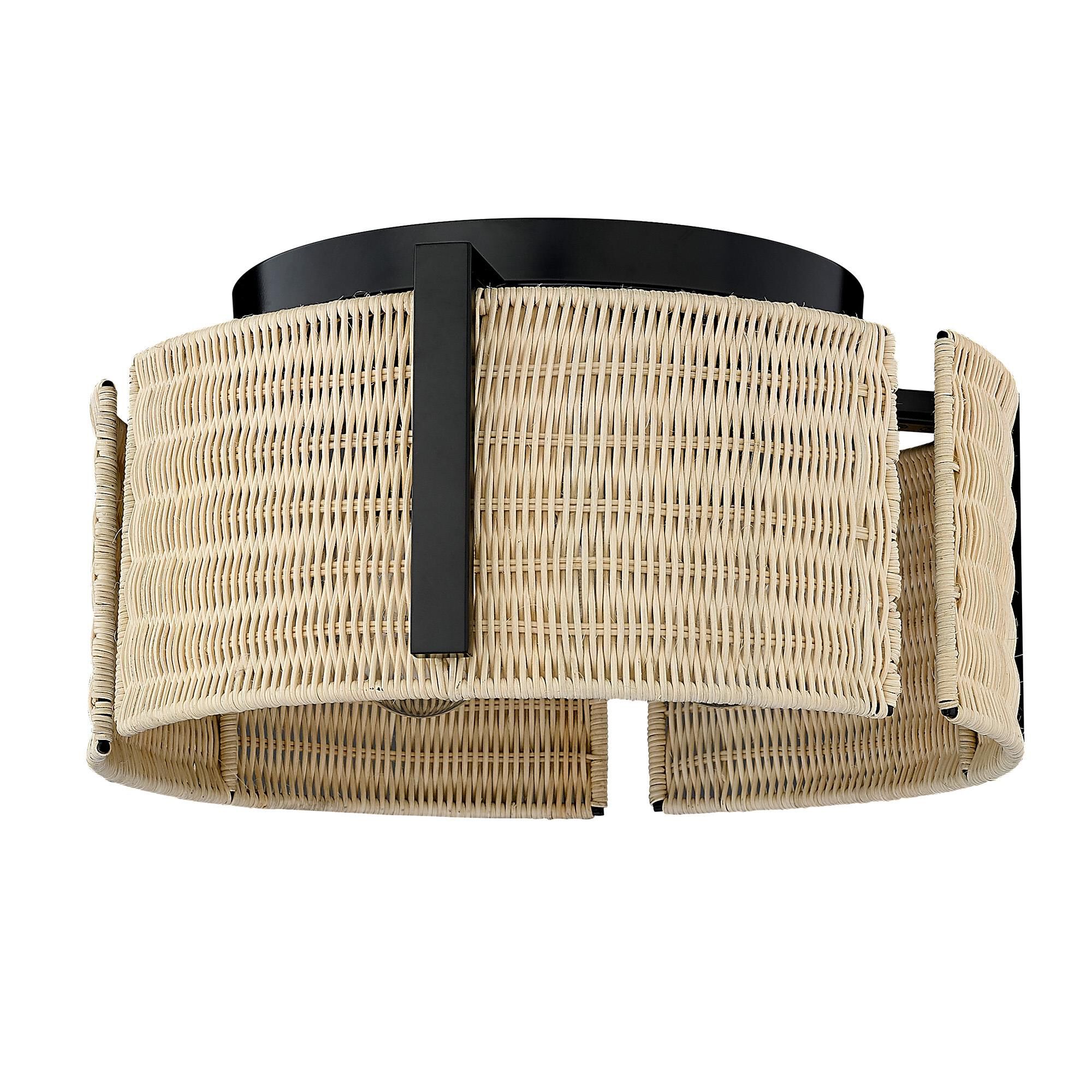 Shown in Matte Black finish and Natural Wicker shade