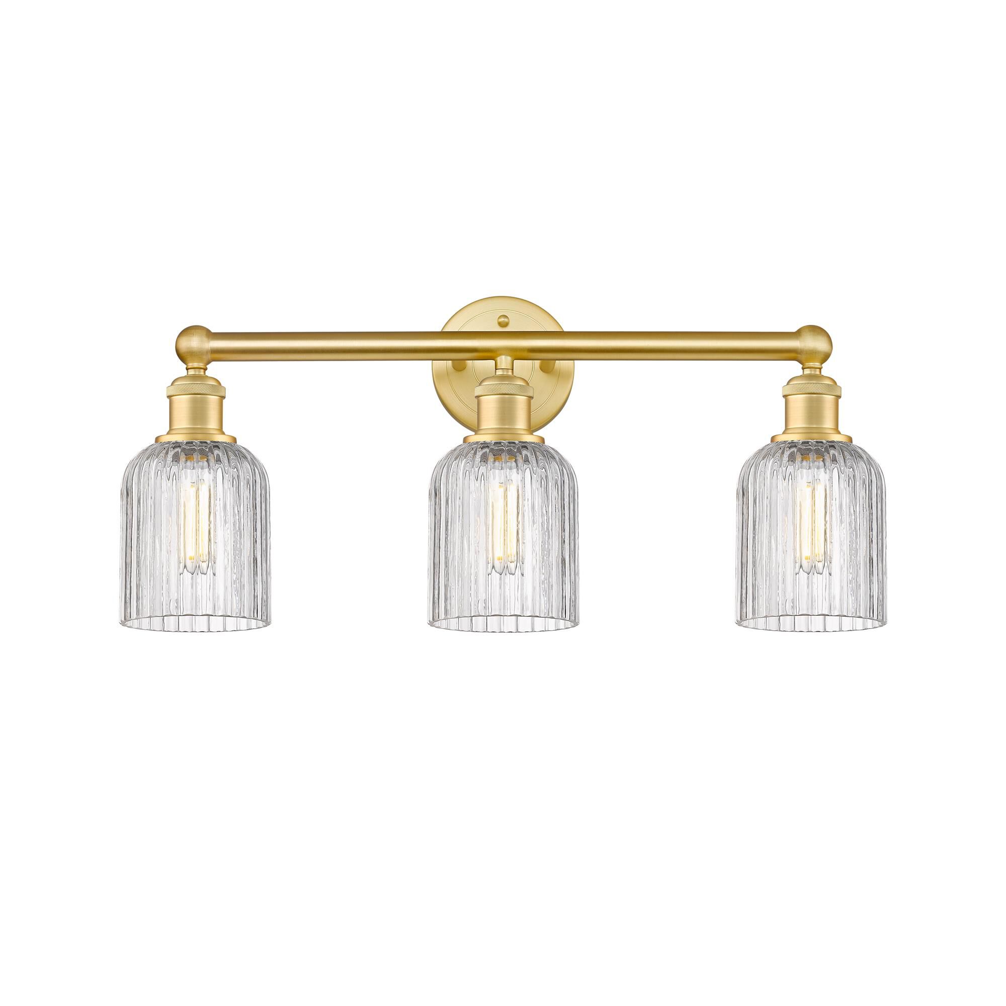 Shown in Satin Gold finish and Clear glass