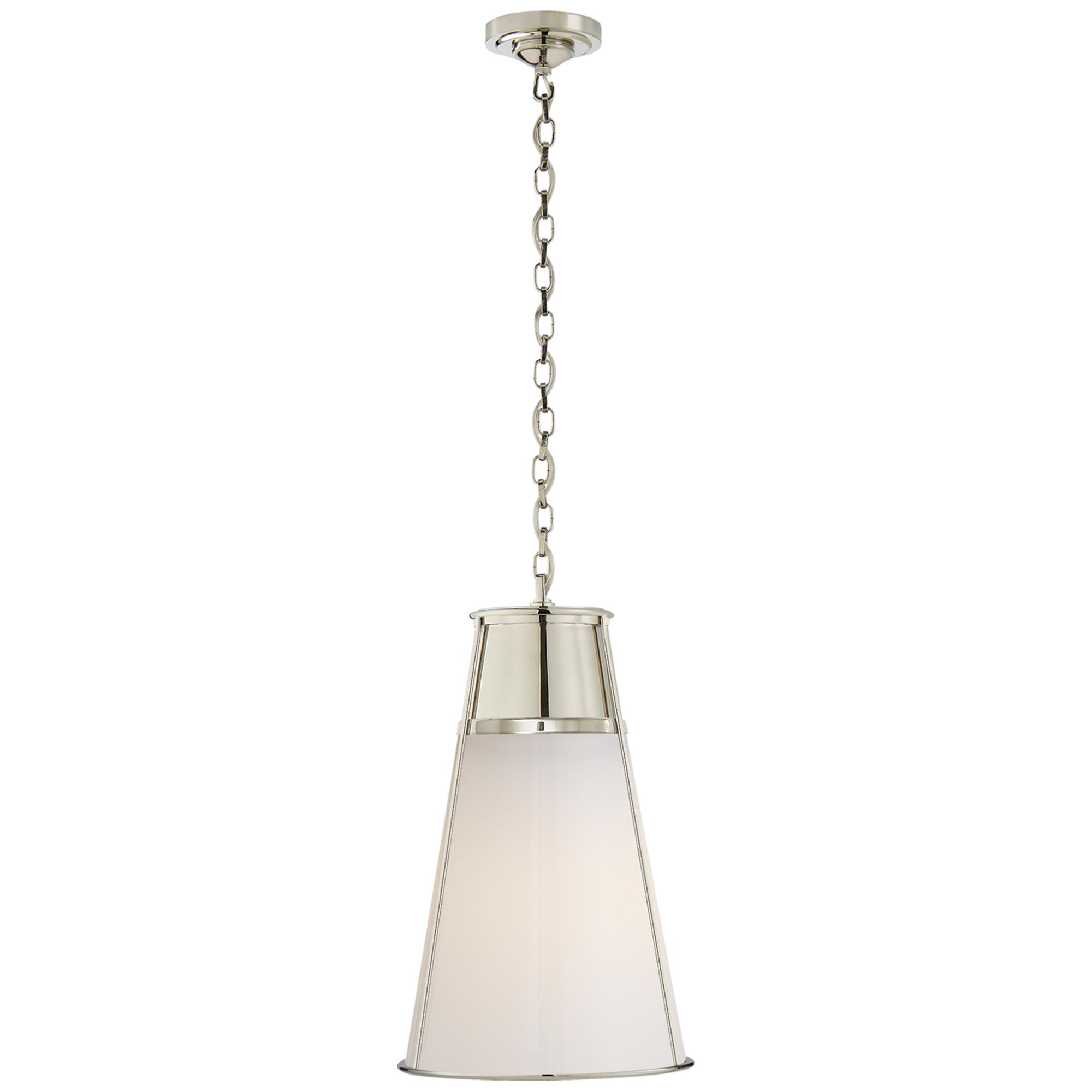 Shown in Polished Nickel finish and White glass