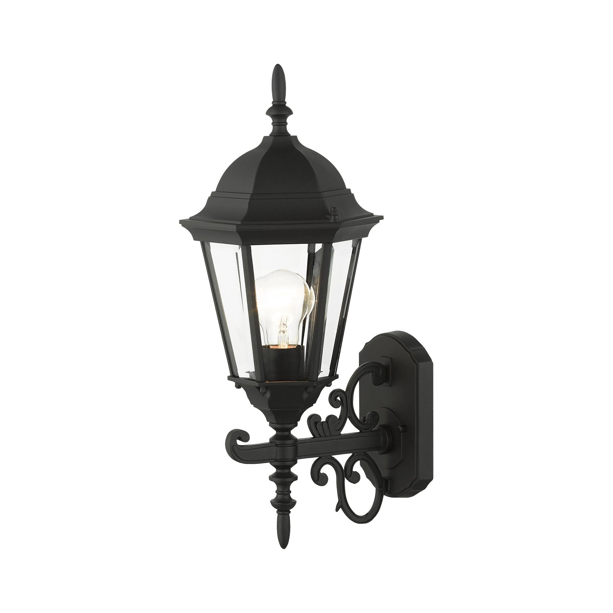 Shown in Textured Black finish and Clear Beveled glass and Clear Beveled Glass shade