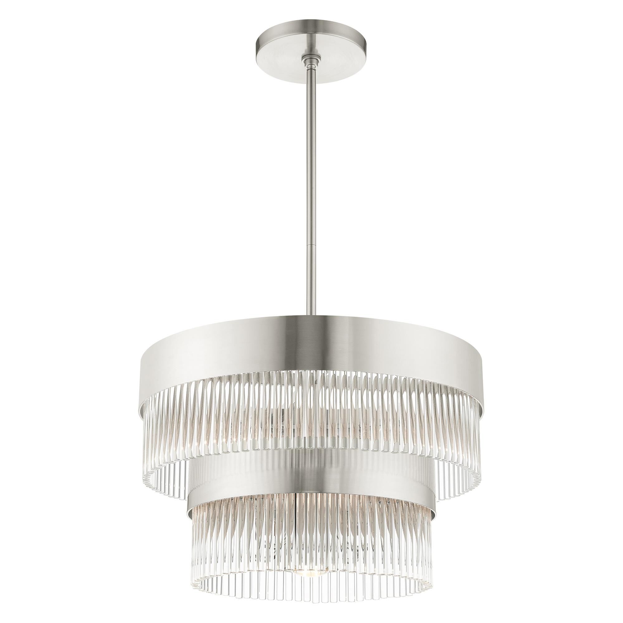 Shown in Brushed Nickel finish and Brushed Nickel Drum Shade With Clear Crystal Rods glass and Brushed Nickel Drum  With Clear Crystal Rods shade