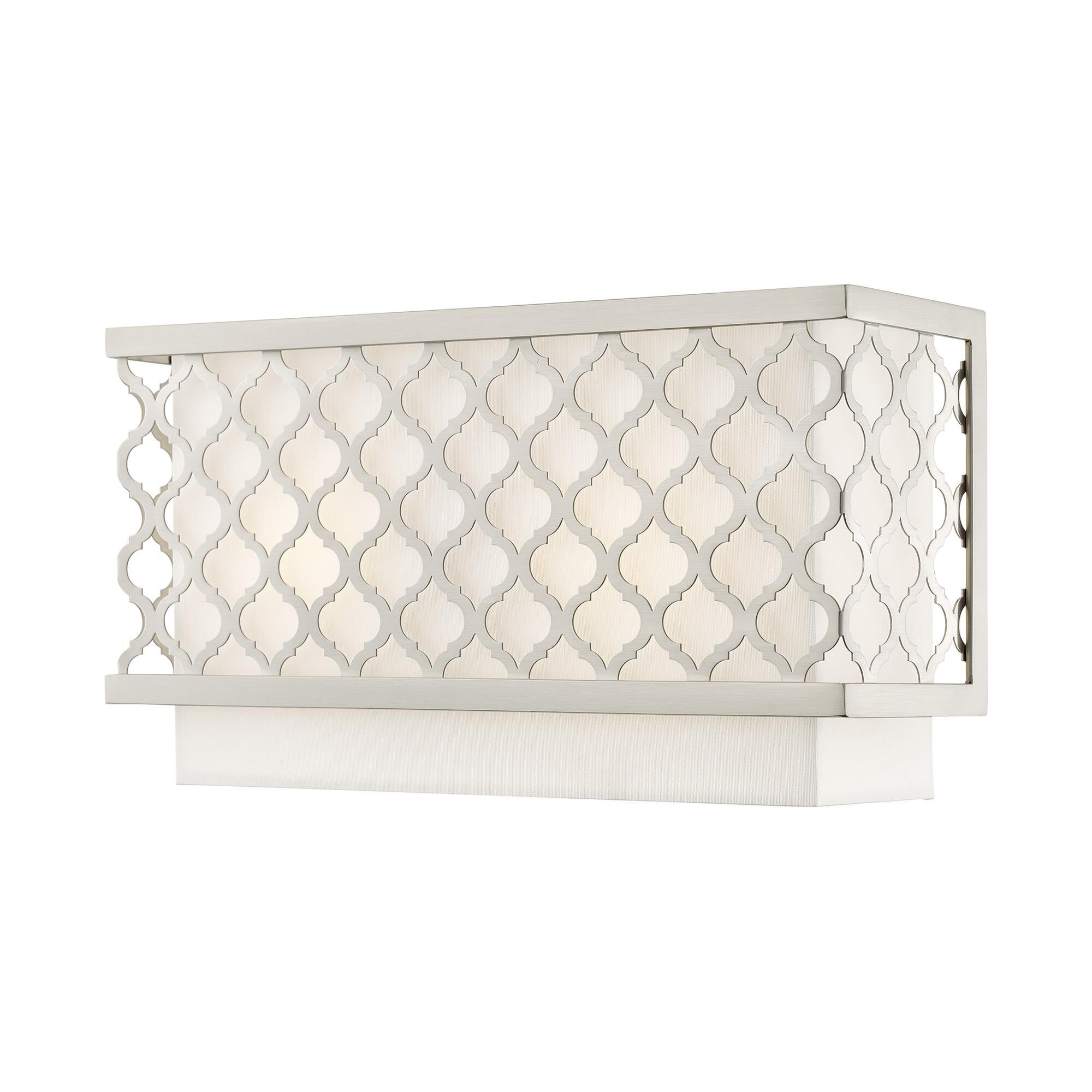 Shown in Brushed Nickel finish and Hand Crafted Off-White Fabric Outside & White Fabric Inside Hardback shade